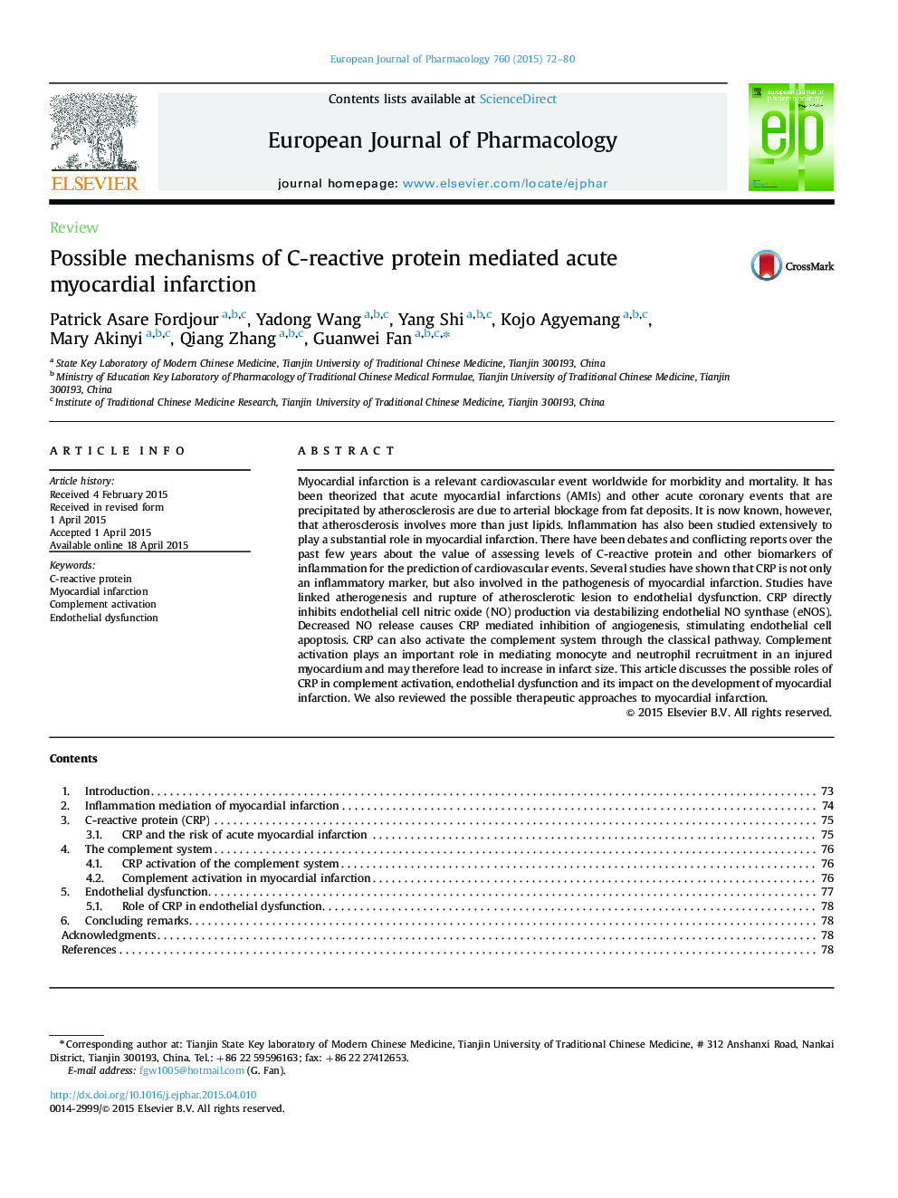 Possible mechanisms of C-reactive protein mediated acute myocardial infarction