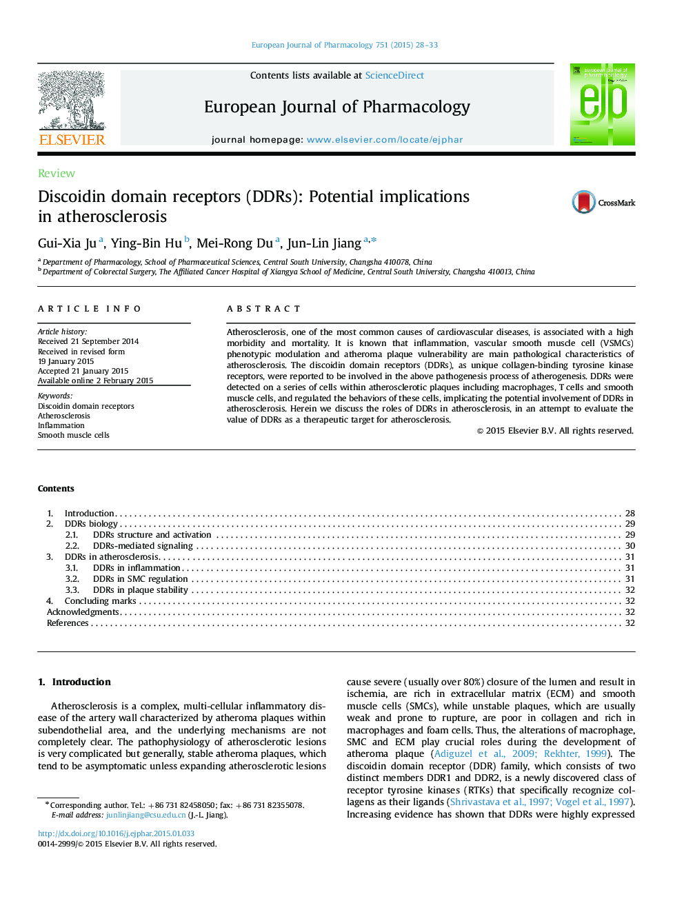 Discoidin domain receptors (DDRs): Potential implications in atherosclerosis