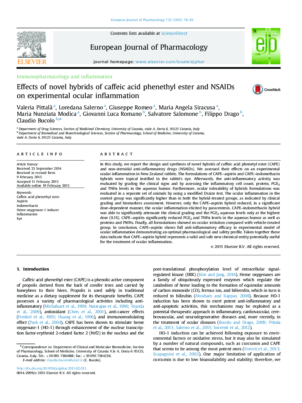 Effects of novel hybrids of caffeic acid phenethyl ester and NSAIDs on experimental ocular inflammation