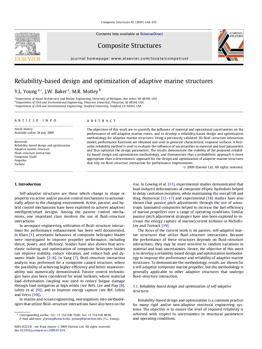 Reliability-based design and optimization of adaptive marine structures