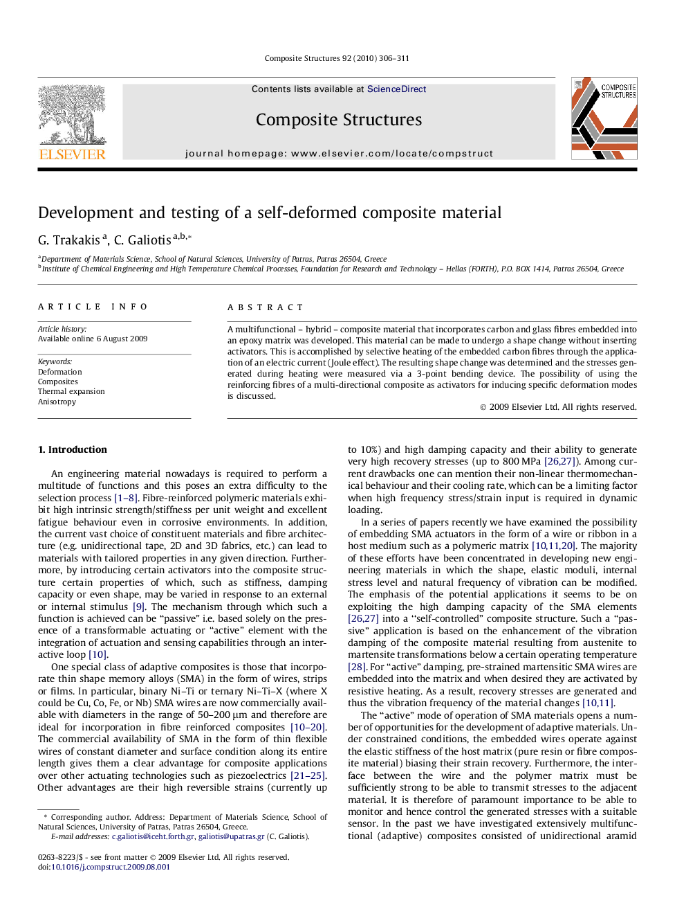 Development and testing of a self-deformed composite material