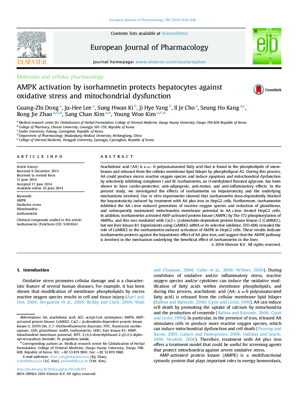 AMPK activation by isorhamnetin protects hepatocytes against oxidative stress and mitochondrial dysfunction