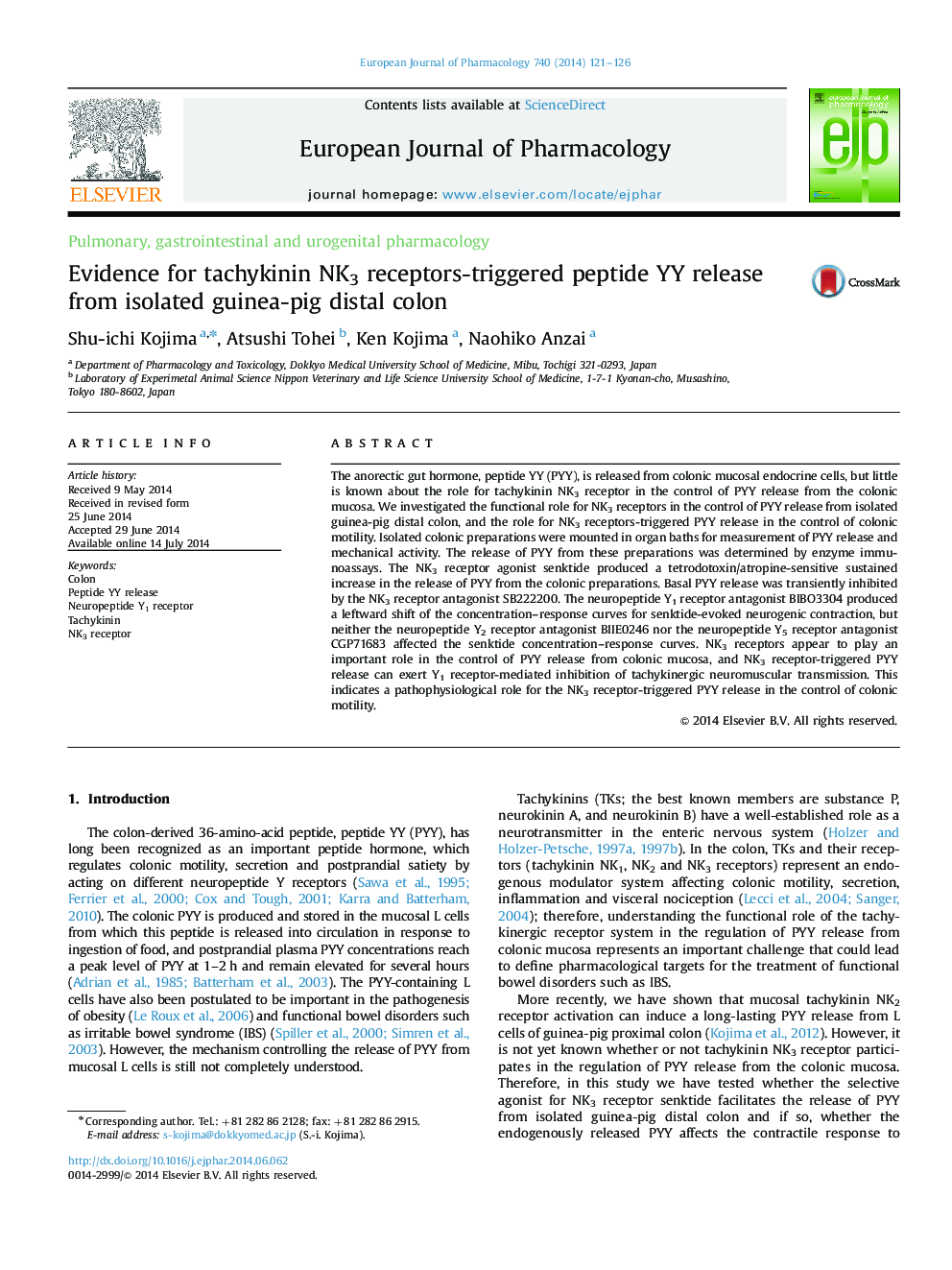 Evidence for tachykinin NK3 receptors-triggered peptide YY release from isolated guinea-pig distal colon