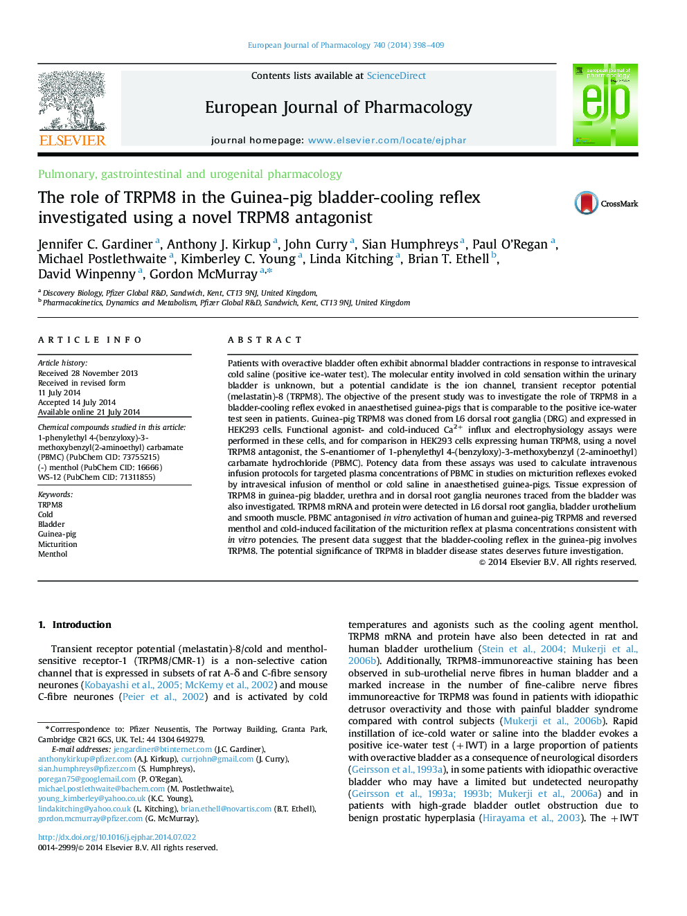 The role of TRPM8 in the Guinea-pig bladder-cooling reflex investigated using a novel TRPM8 antagonist