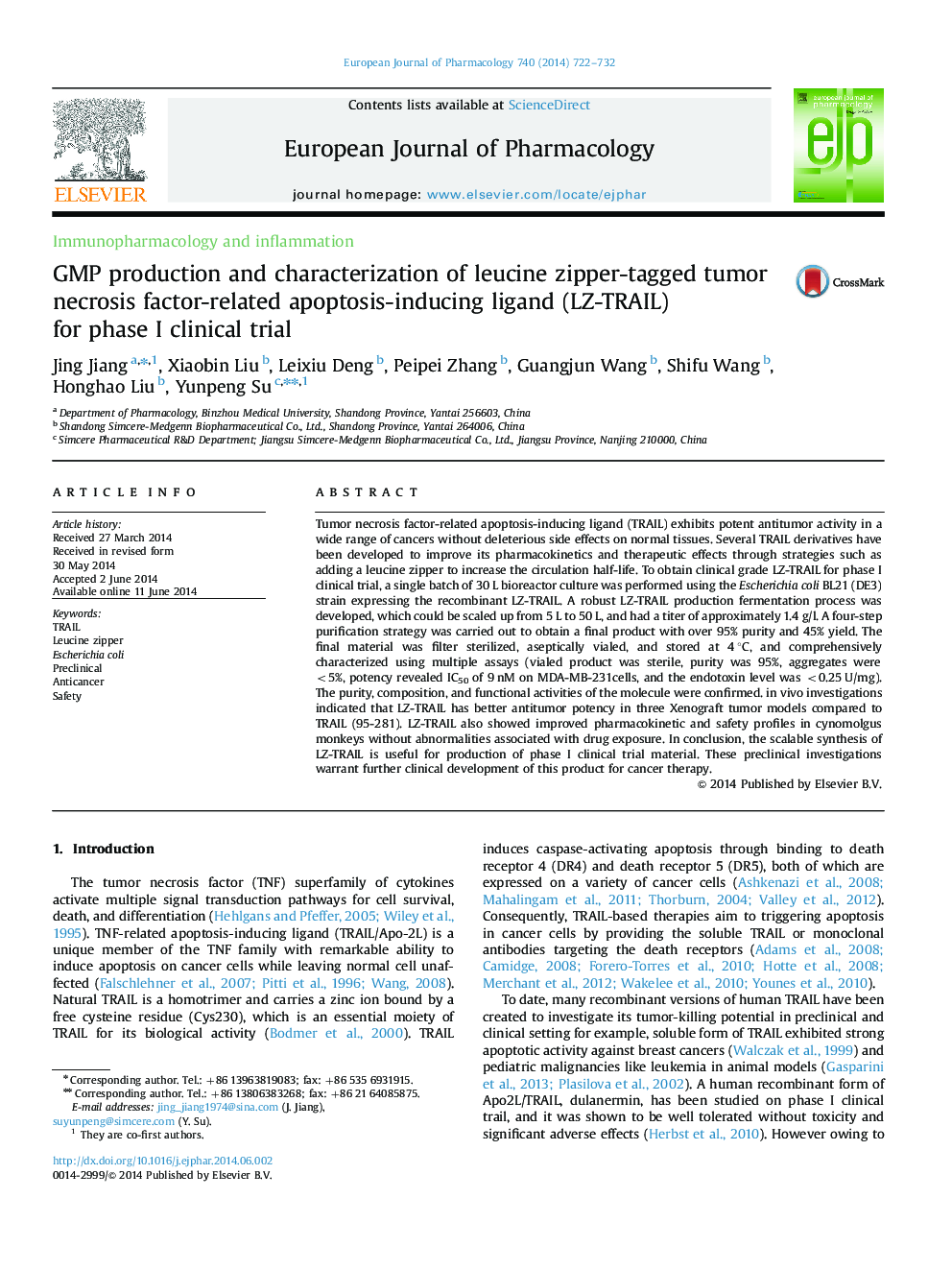 GMP production and characterization of leucine zipper-tagged tumor necrosis factor-related apoptosis-inducing ligand (LZ-TRAIL) for phase I clinical trial