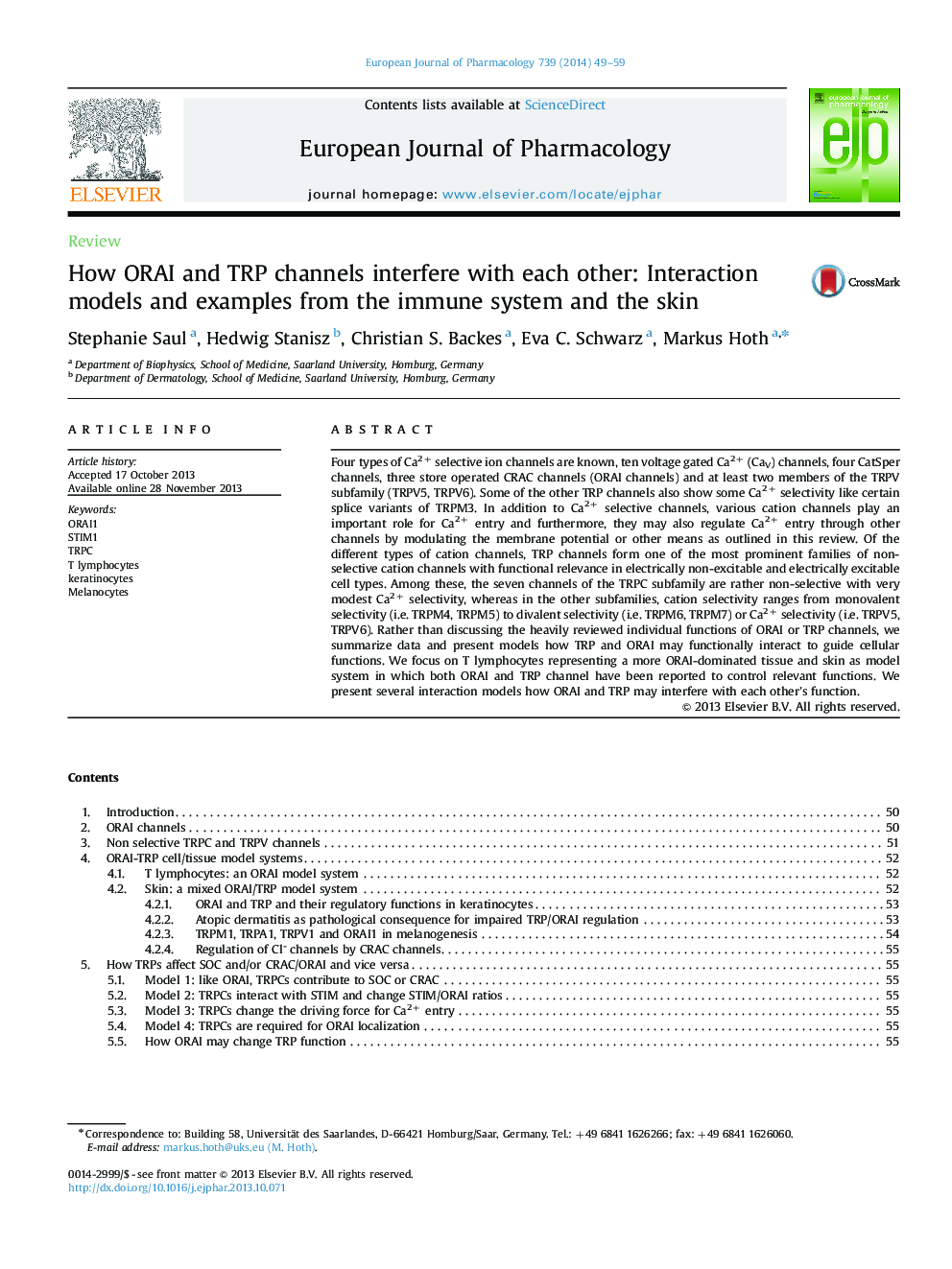 How ORAI and TRP channels interfere with each other: Interaction models and examples from the immune system and the skin