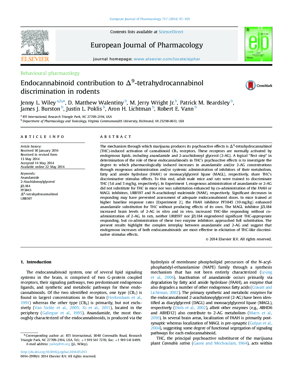 Endocannabinoid contribution to Δ9-tetrahydrocannabinol discrimination in rodents