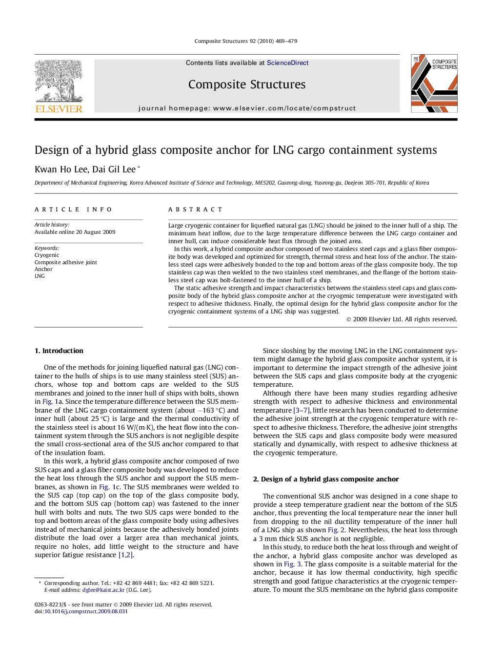 Design of a hybrid glass composite anchor for LNG cargo containment systems