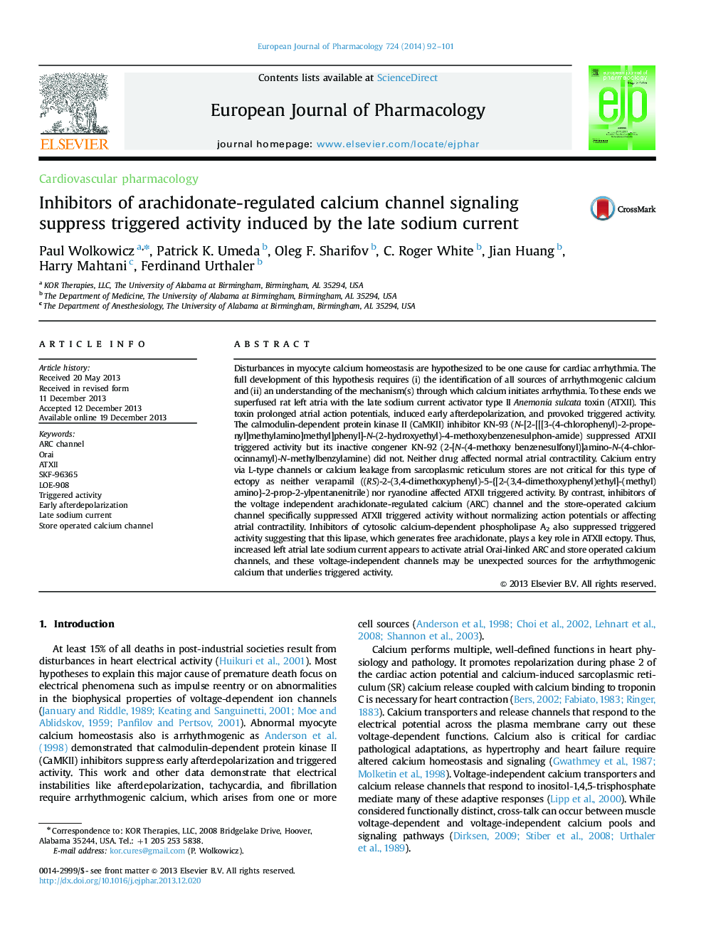 Inhibitors of arachidonate-regulated calcium channel signaling suppress triggered activity induced by the late sodium current