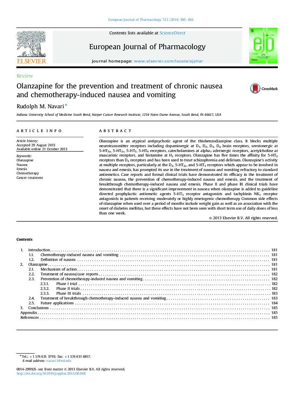 Olanzapine for the prevention and treatment of chronic nausea and chemotherapy-induced nausea and vomiting