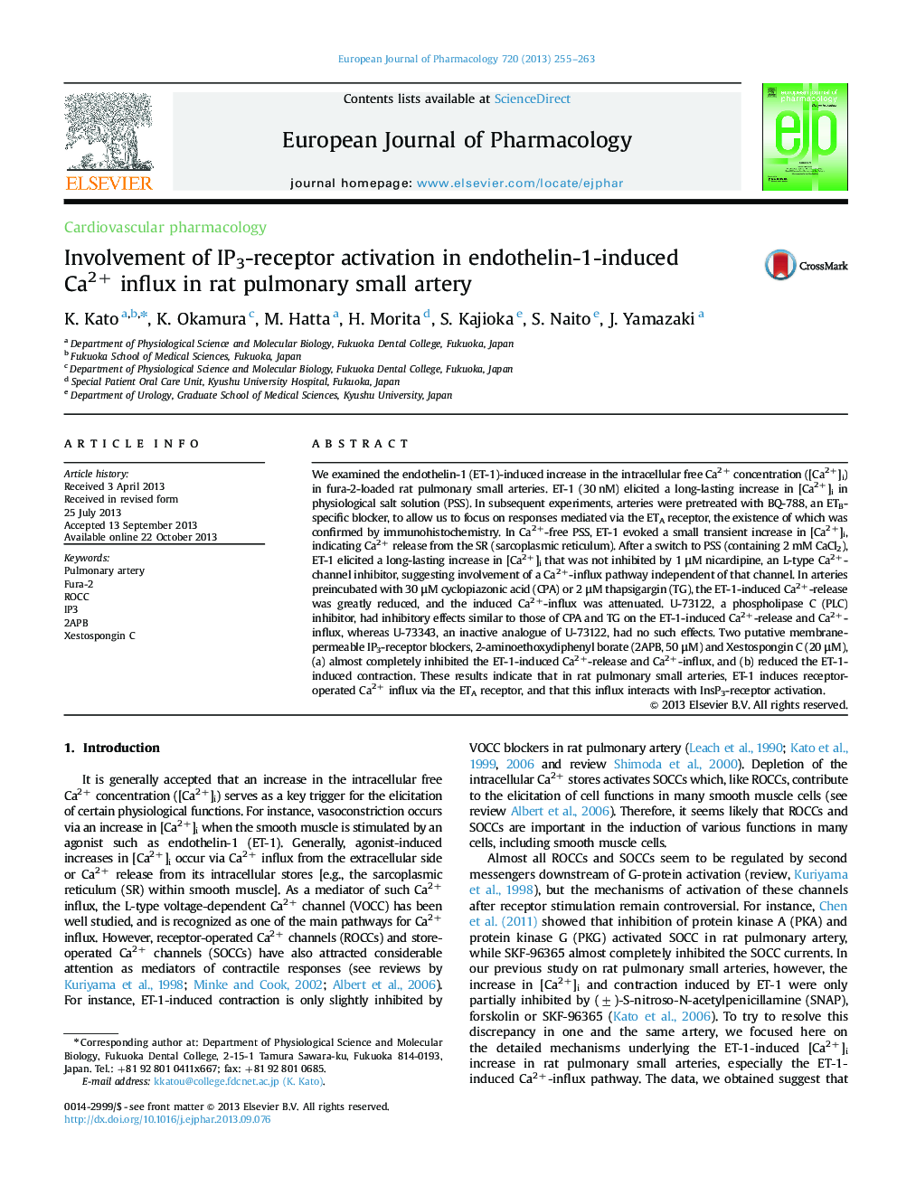 Involvement of IP3-receptor activation in endothelin-1-induced Ca2+ influx in rat pulmonary small artery