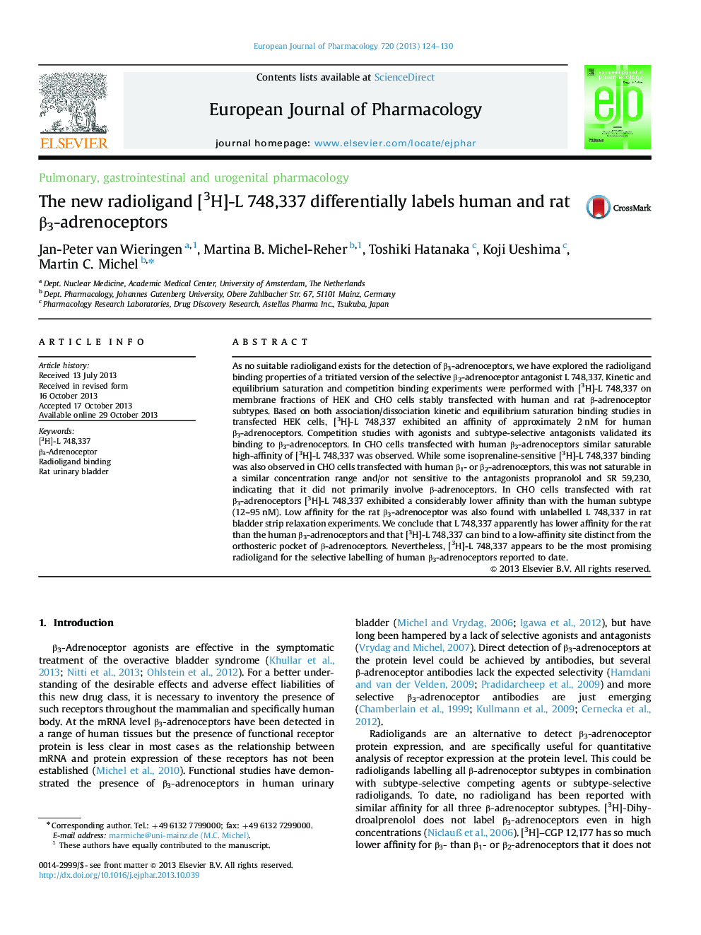 The new radioligand [3H]-L 748,337 differentially labels human and rat β3-adrenoceptors