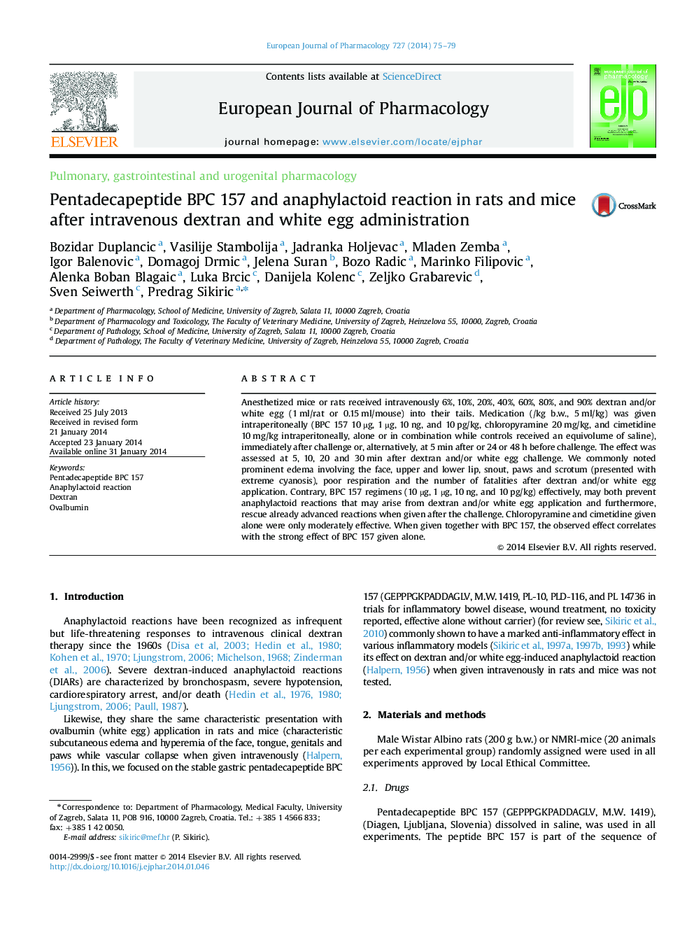 Pentadecapeptide BPC 157 and anaphylactoid reaction in rats and mice after intravenous dextran and white egg administration