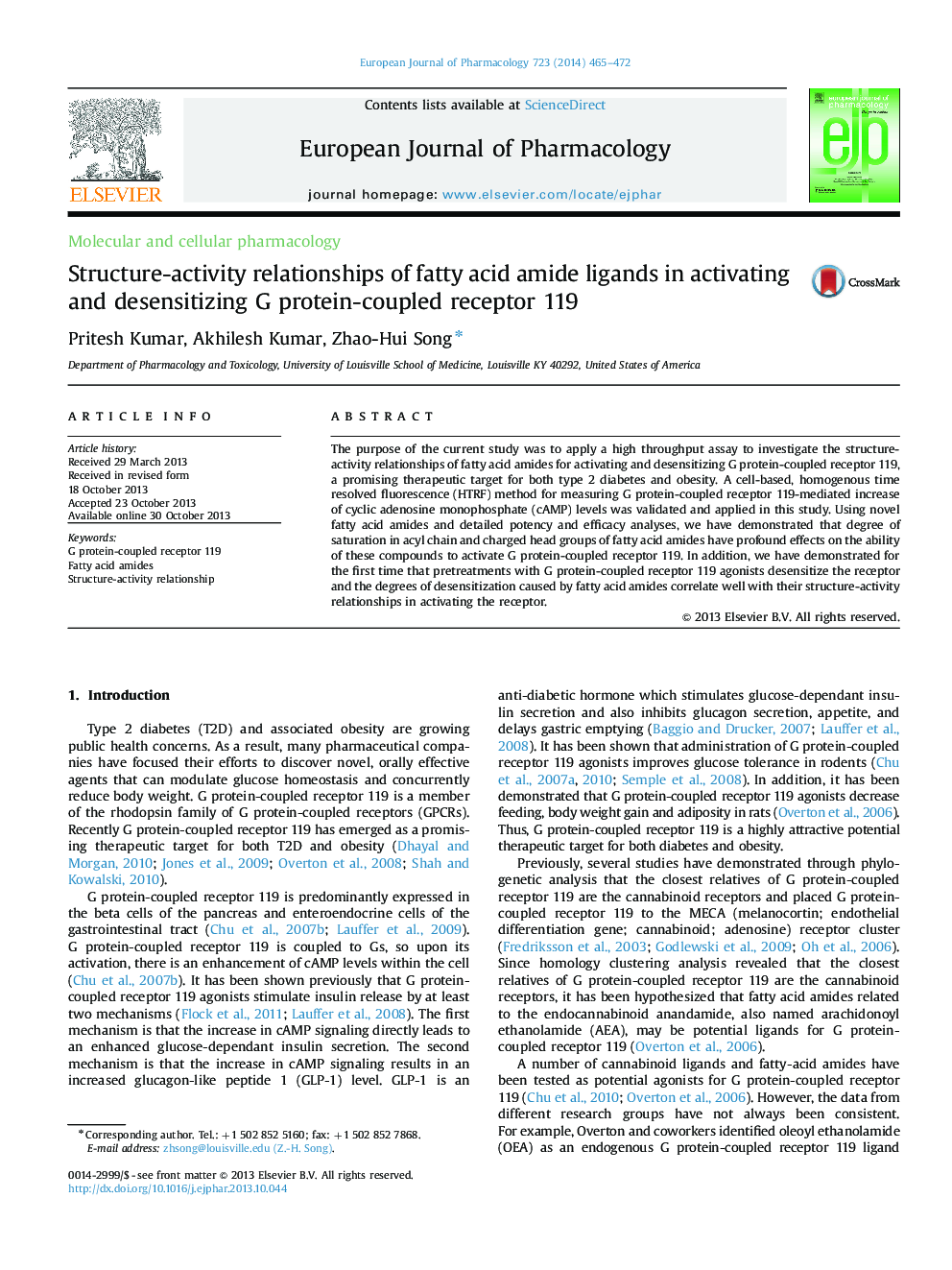 Structure-activity relationships of fatty acid amide ligands in activating and desensitizing G protein-coupled receptor 119