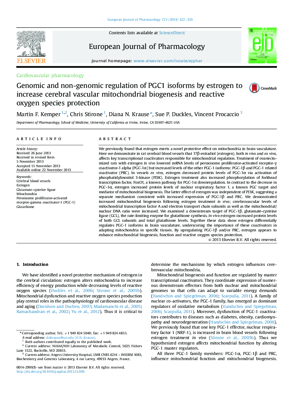 Genomic and non-genomic regulation of PGC1 isoforms by estrogen to increase cerebral vascular mitochondrial biogenesis and reactive oxygen species protection