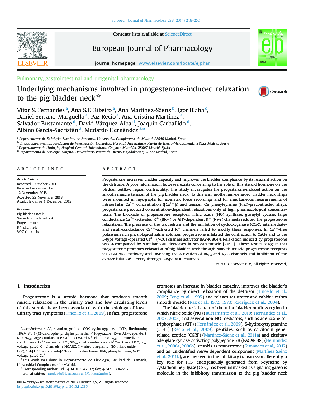 Underlying mechanisms involved in progesterone-induced relaxation to the pig bladder neck 