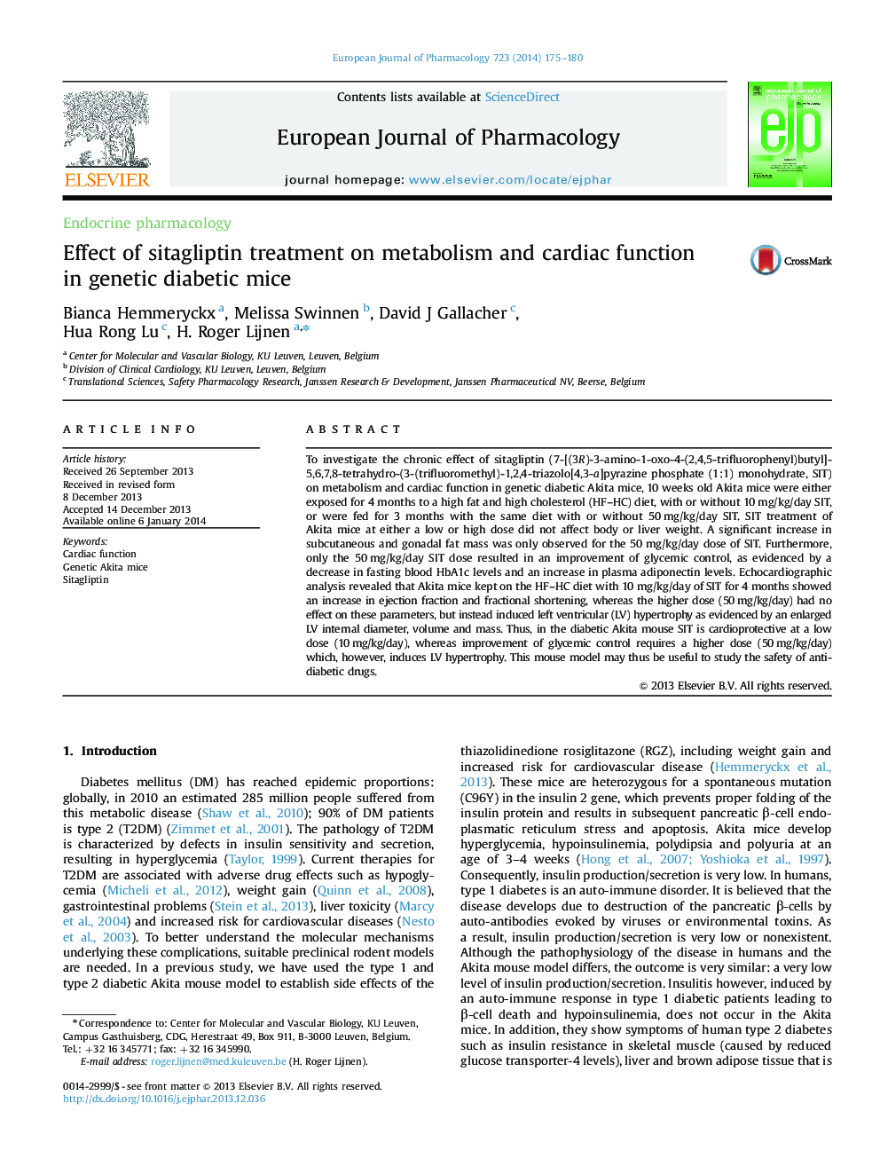 Effect of sitagliptin treatment on metabolism and cardiac function in genetic diabetic mice