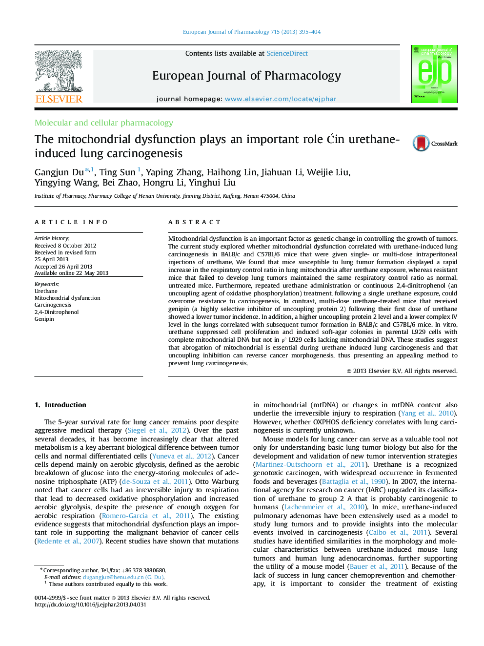 The mitochondrial dysfunction plays an important role in urethane-induced lung carcinogenesis