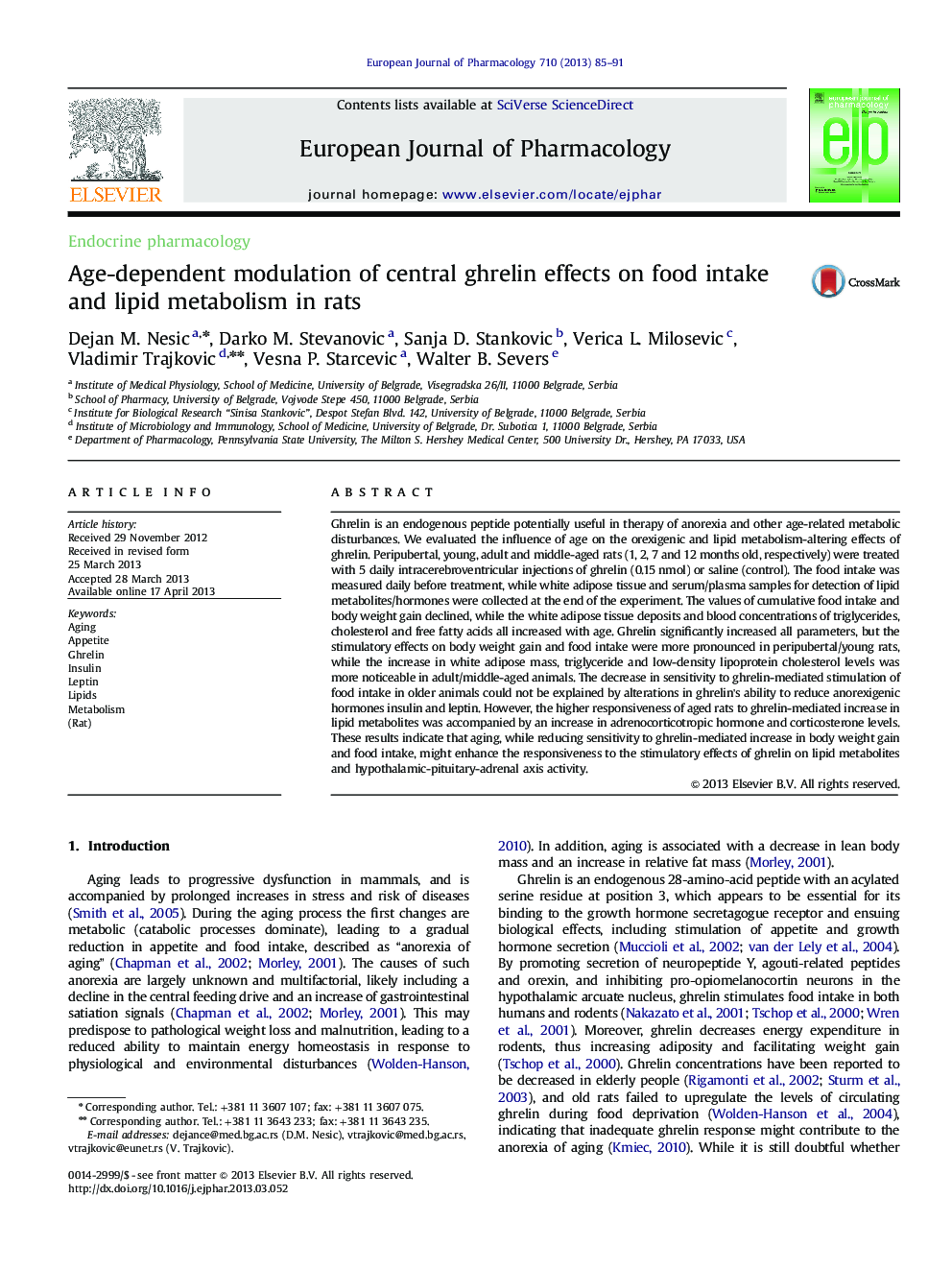 Age-dependent modulation of central ghrelin effects on food intake and lipid metabolism in rats