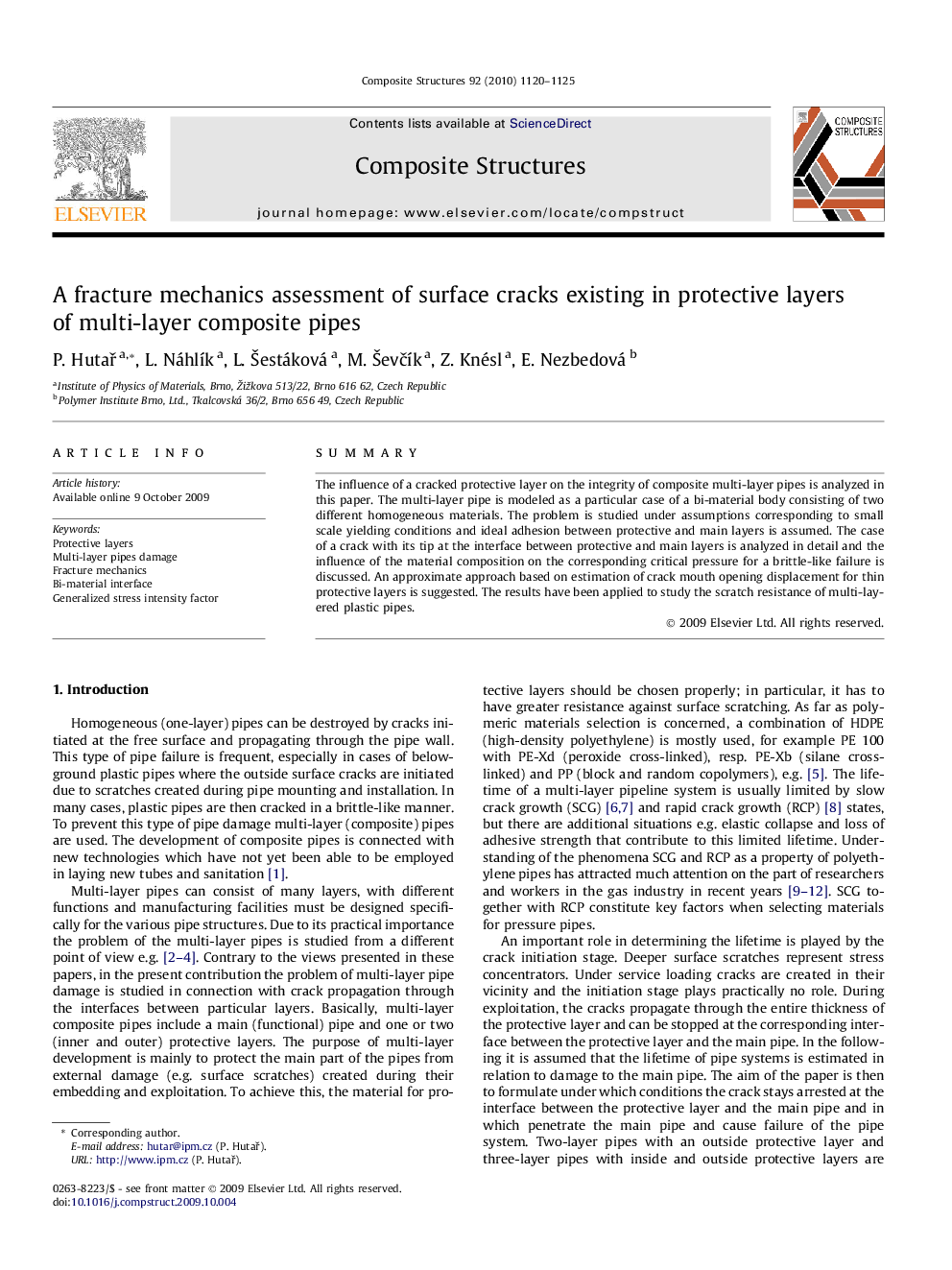 A fracture mechanics assessment of surface cracks existing in protective layers of multi-layer composite pipes