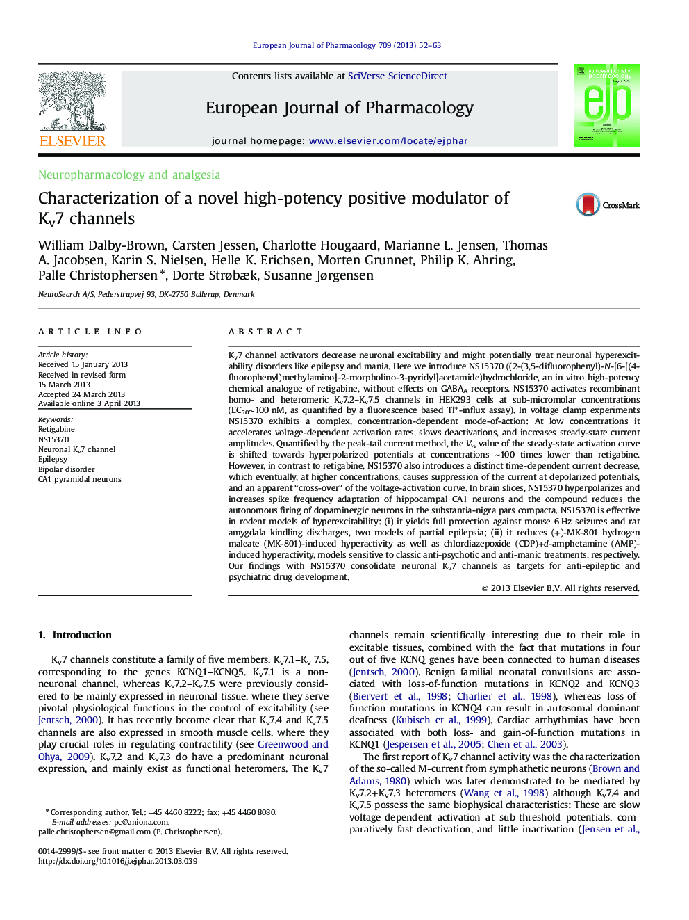 Characterization of a novel high-potency positive modulator of Kv7 channels