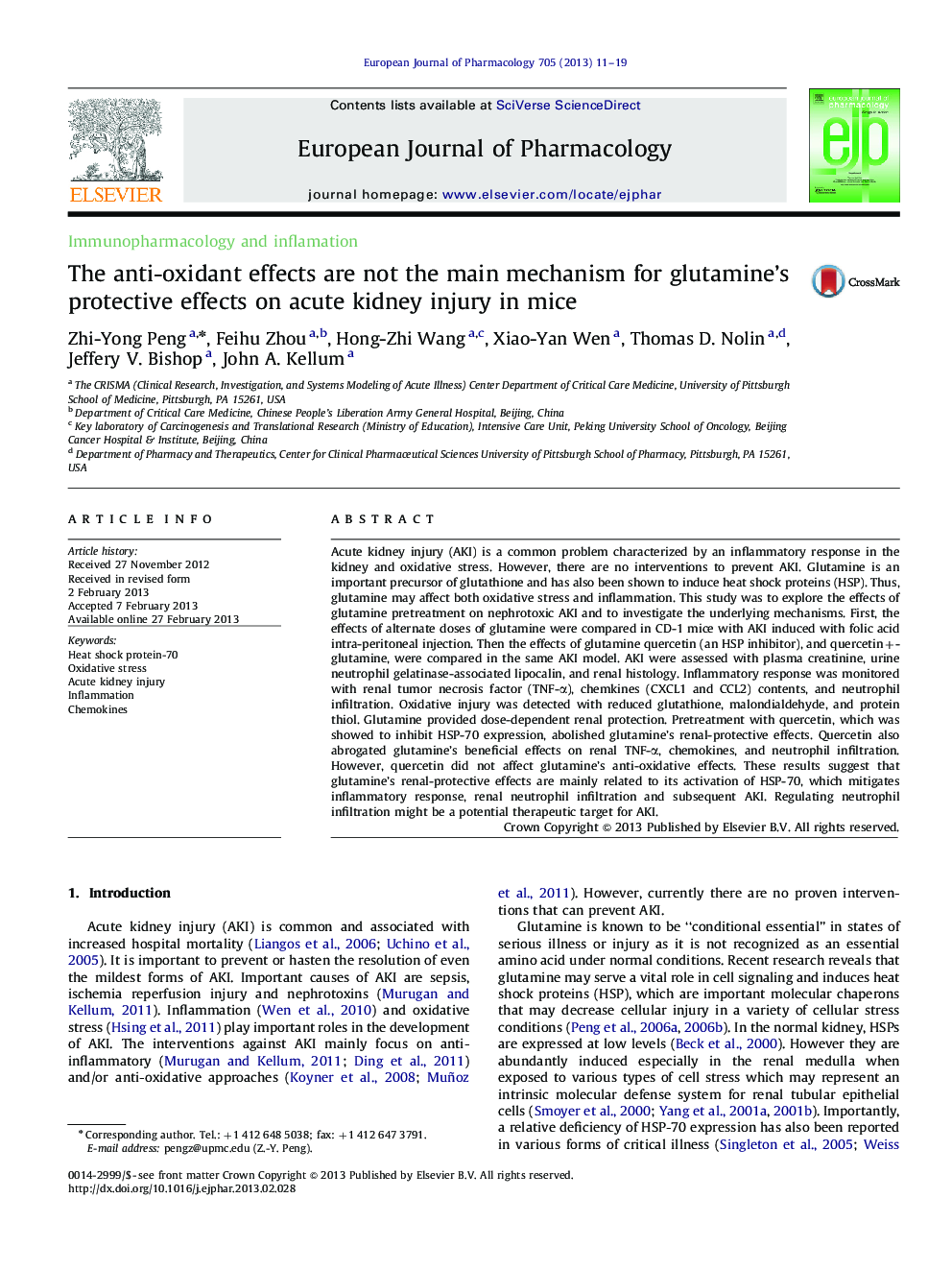 The anti-oxidant effects are not the main mechanism for glutamine's protective effects on acute kidney injury in mice