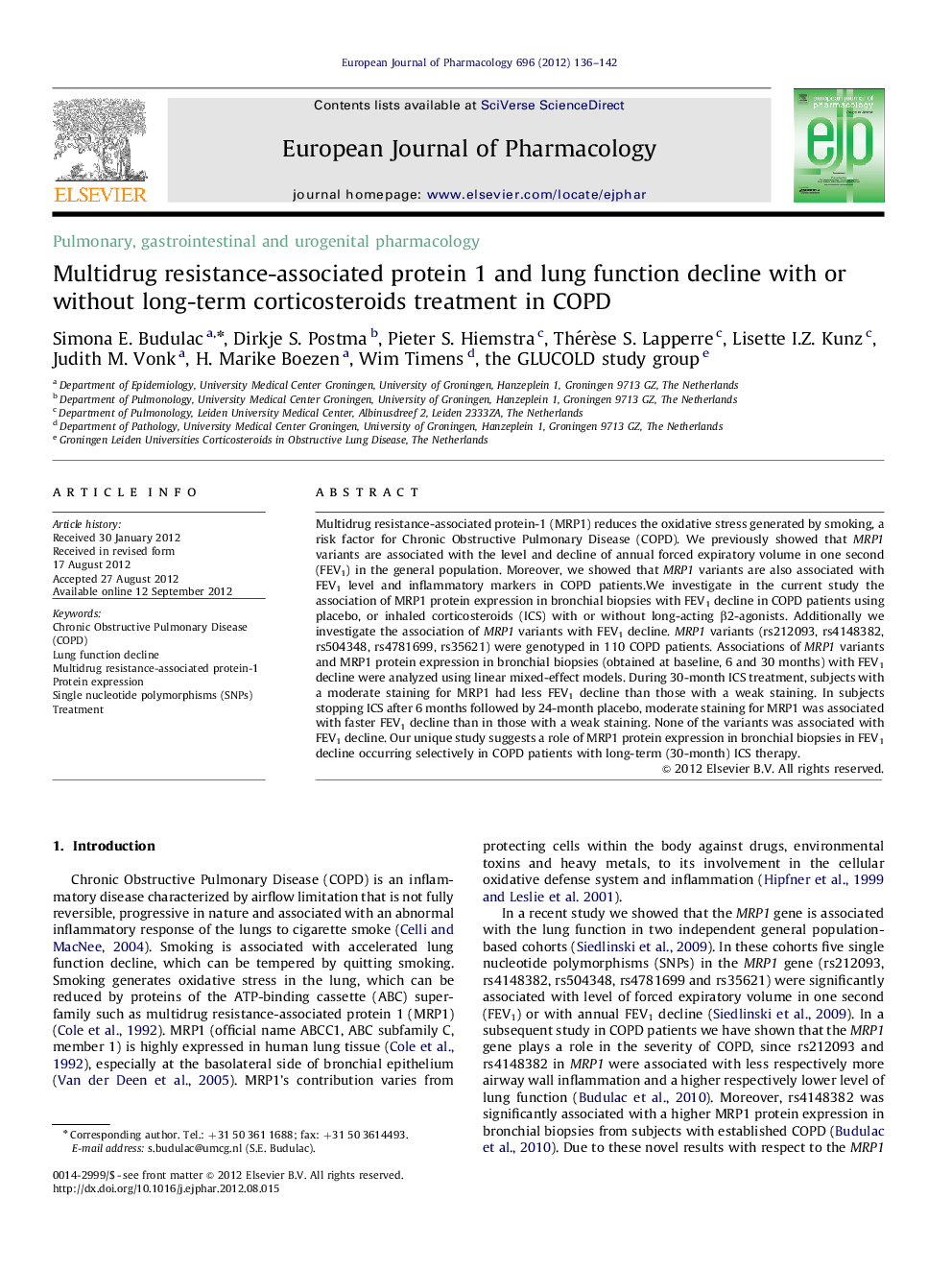 Multidrug resistance-associated protein 1 and lung function decline with or without long-term corticosteroids treatment in COPD