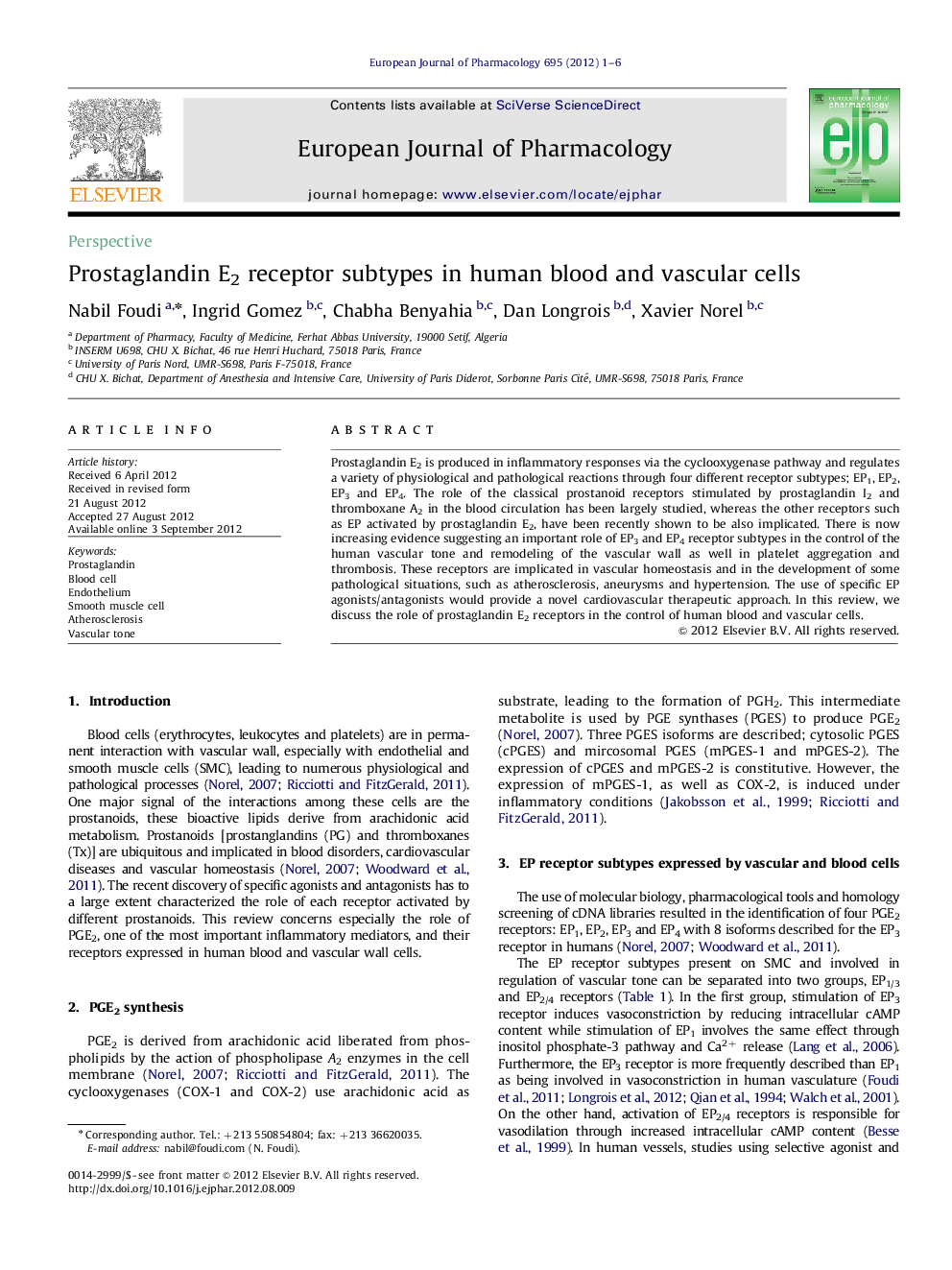 Prostaglandin E2 receptor subtypes in human blood and vascular cells