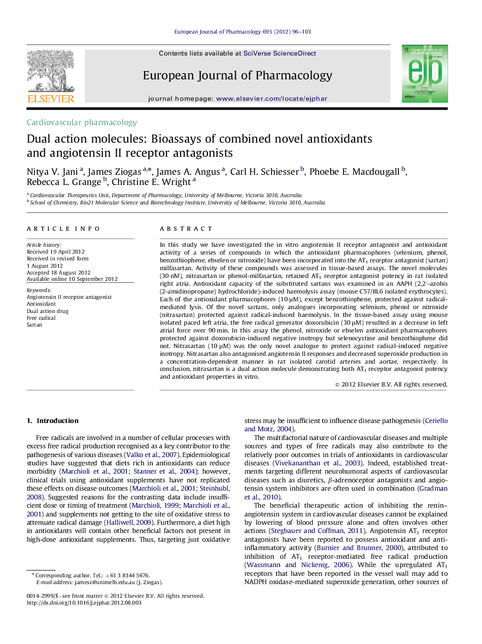 Dual action molecules: Bioassays of combined novel antioxidants and angiotensin II receptor antagonists