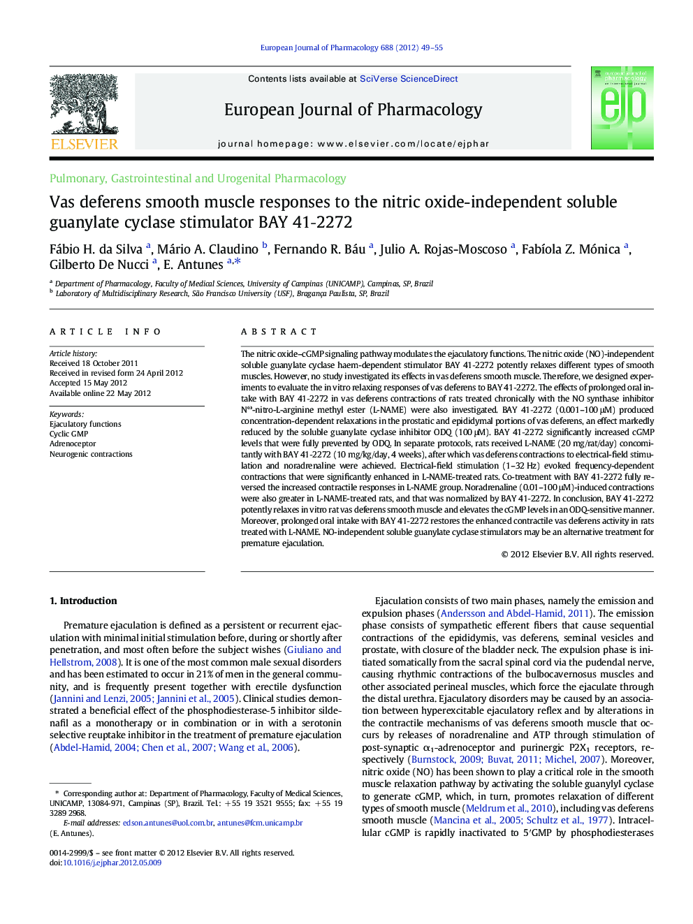 Vas deferens smooth muscle responses to the nitric oxide-independent soluble guanylate cyclase stimulator BAY 41‐2272