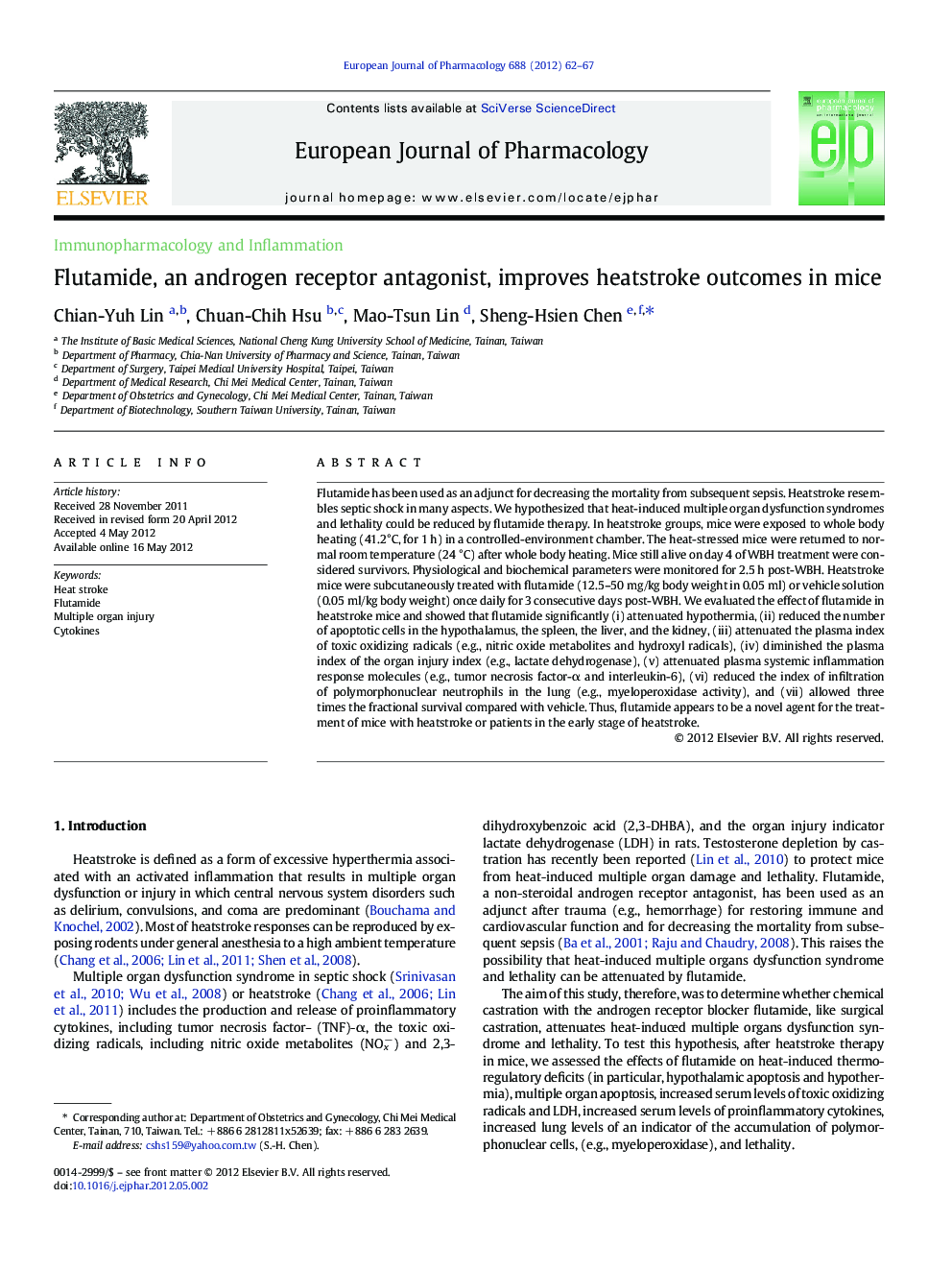 Flutamide, an androgen receptor antagonist, improves heatstroke outcomes in mice