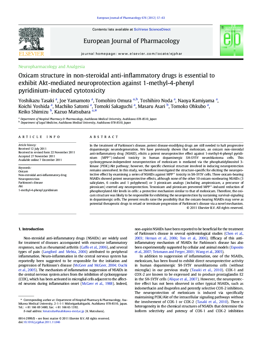 Oxicam structure in non-steroidal anti-inflammatory drugs is essential to exhibit Akt-mediated neuroprotection against 1-methyl-4-phenyl pyridinium-induced cytotoxicity