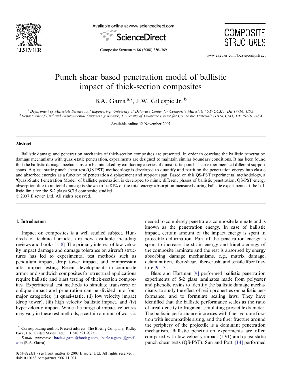 عکس صفحه اول مقاله: Punch shear based penetration model of ballistic impact of thick-section composites Punch shear based penetration model of ballistic impact of thick-section composites