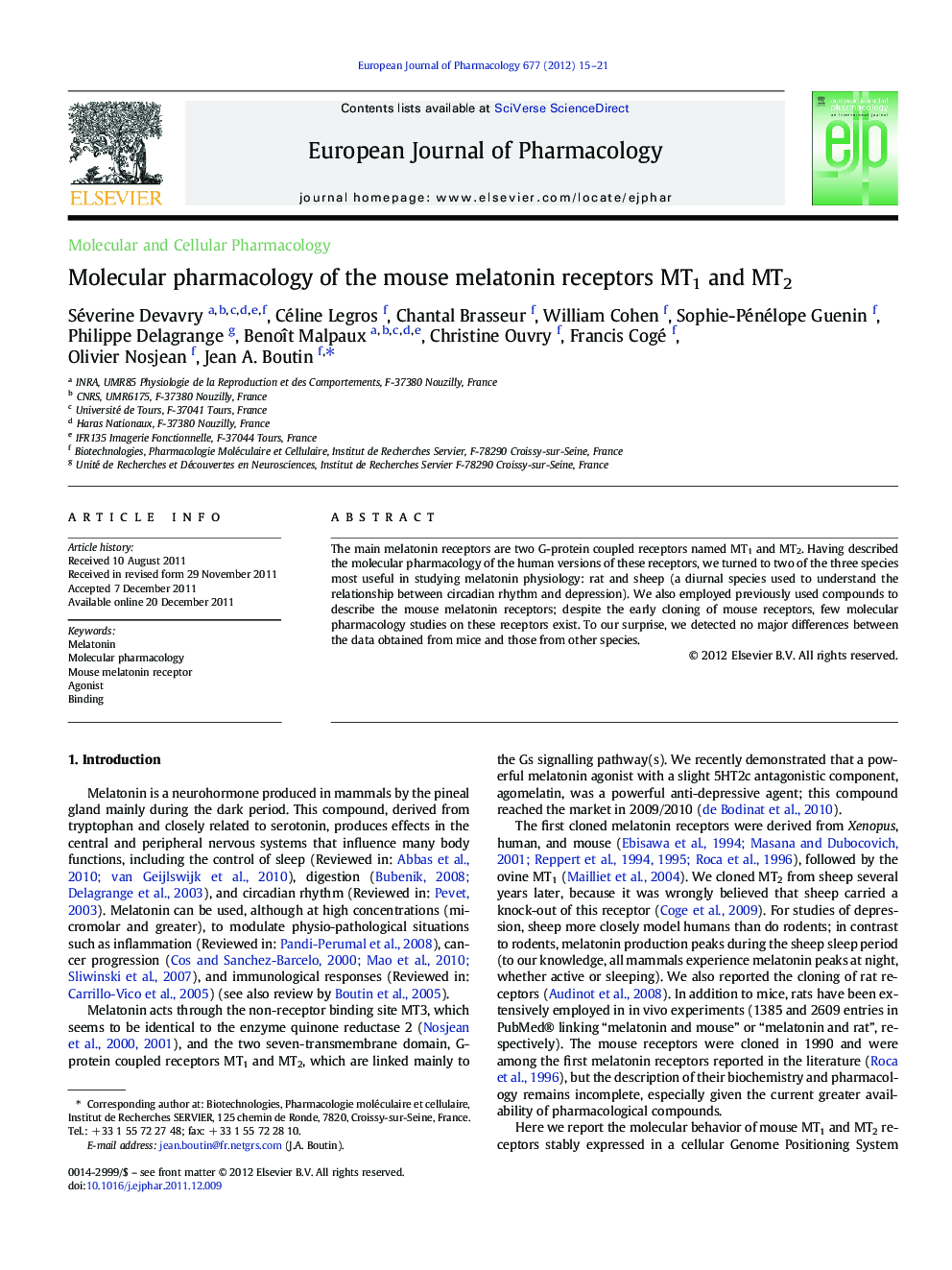 Molecular pharmacology of the mouse melatonin receptors MT1 and MT2