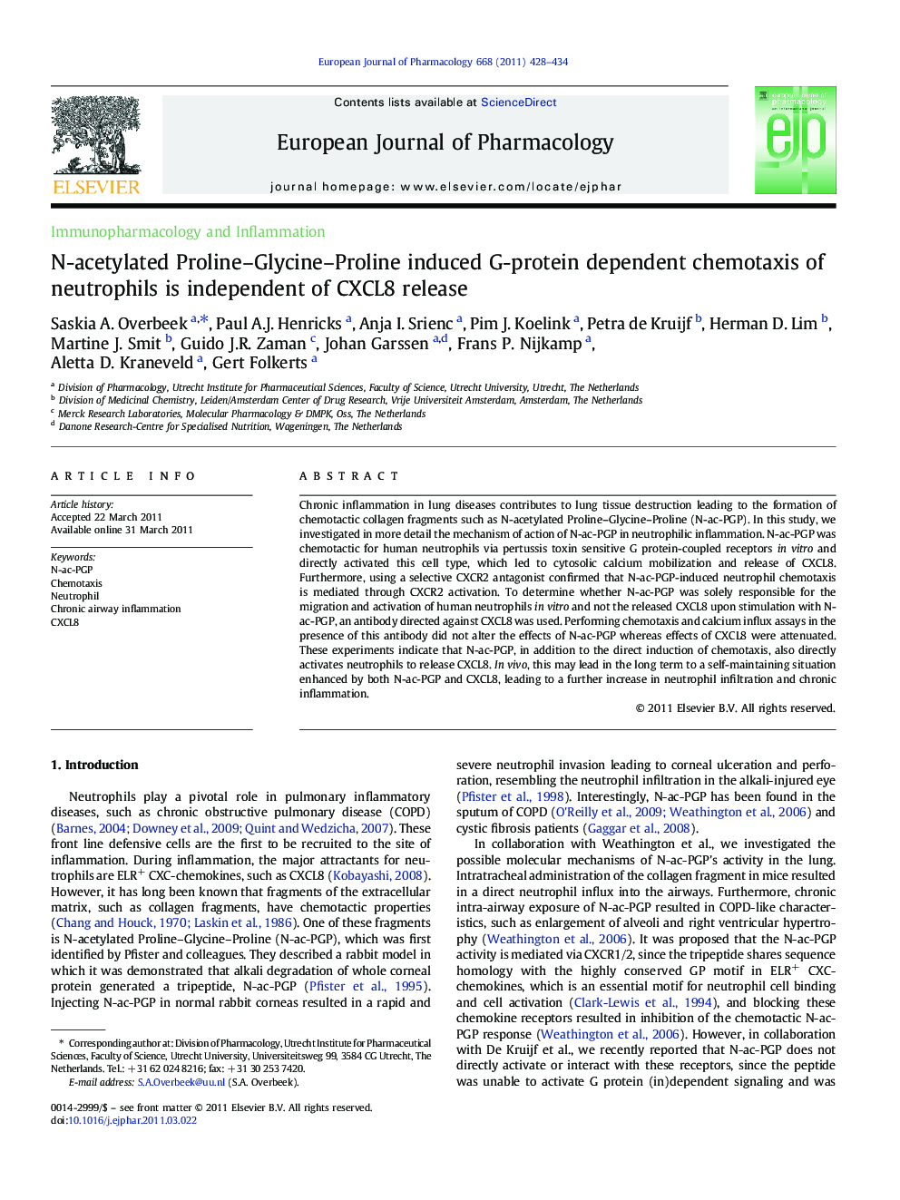 N-acetylated Proline–Glycine–Proline induced G-protein dependent chemotaxis of neutrophils is independent of CXCL8 release