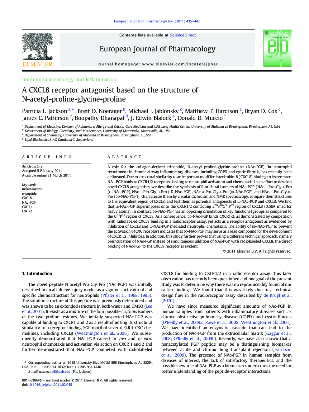 A CXCL8 receptor antagonist based on the structure of N-acetyl-proline-glycine-proline