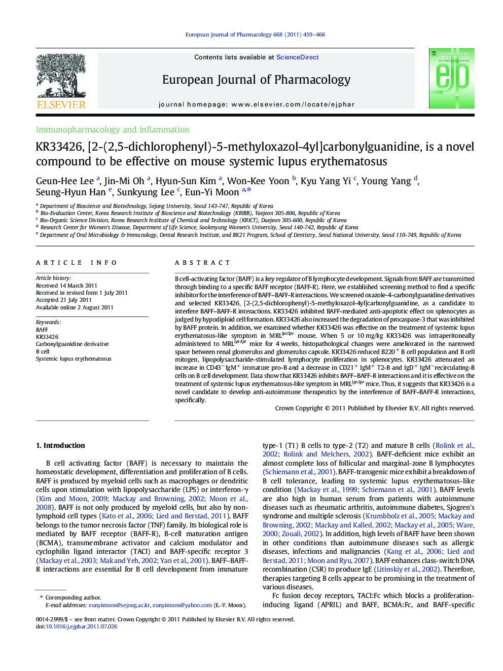 KR33426, [2-(2,5-dichlorophenyl)-5-methyloxazol-4yl]carbonylguanidine, is a novel compound to be effective on mouse systemic lupus erythematosus