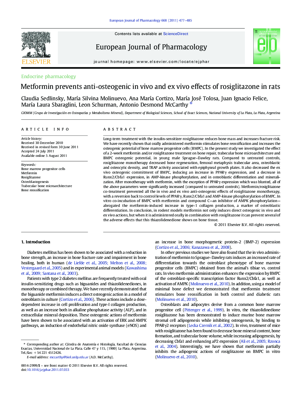 Metformin prevents anti-osteogenic in vivo and ex vivo effects of rosiglitazone in rats