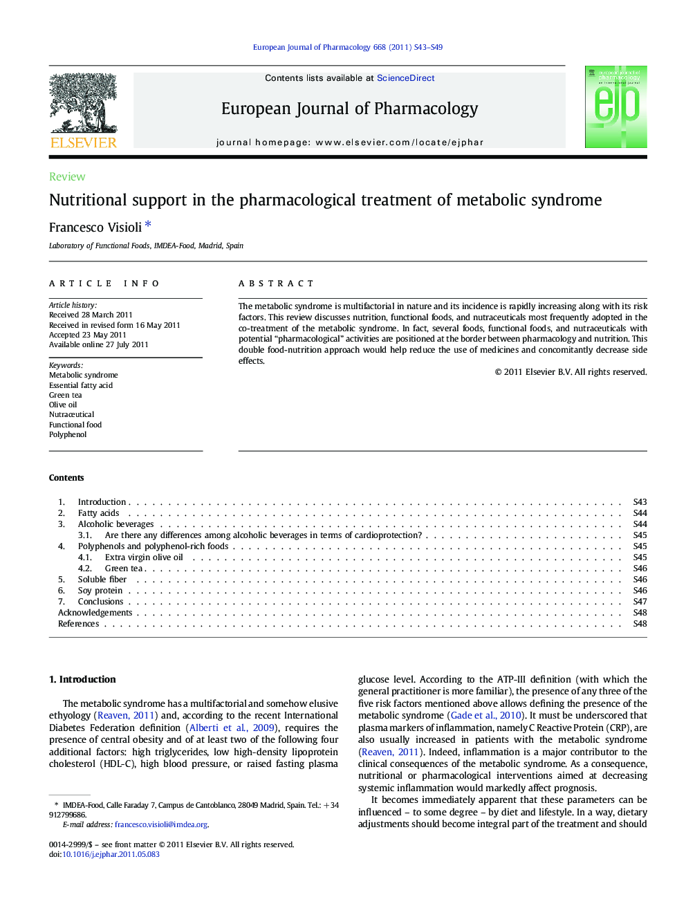 Nutritional support in the pharmacological treatment of metabolic syndrome