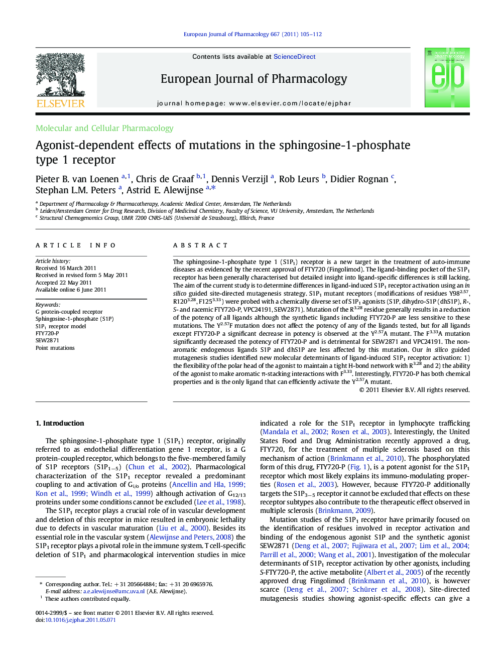 Agonist-dependent effects of mutations in the sphingosine-1-phosphate type 1 receptor