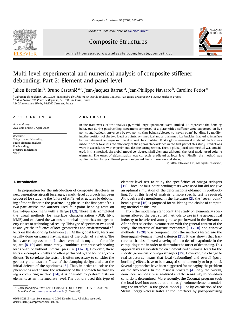 Multi-level experimental and numerical analysis of composite stiffener debonding. Part 2: Element and panel level