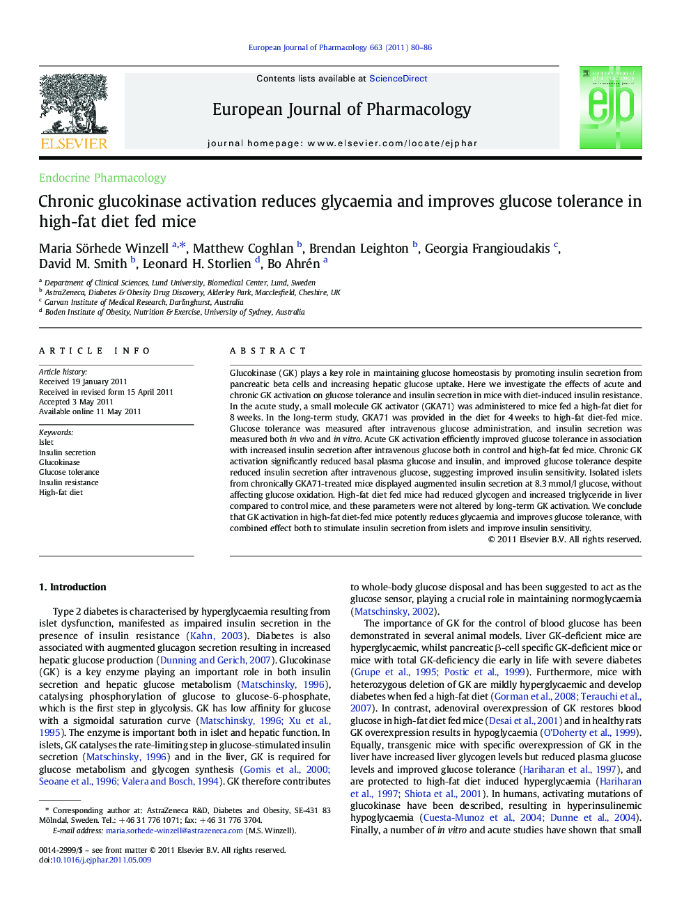 Chronic glucokinase activation reduces glycaemia and improves glucose tolerance in high-fat diet fed mice