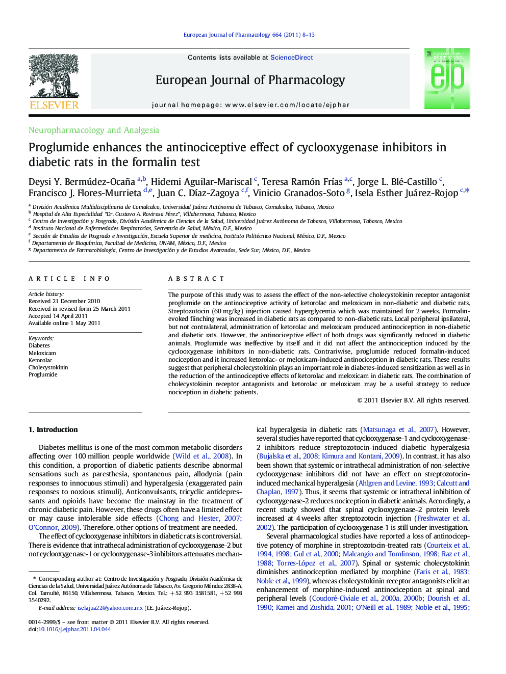 Proglumide enhances the antinociceptive effect of cyclooxygenase inhibitors in diabetic rats in the formalin test