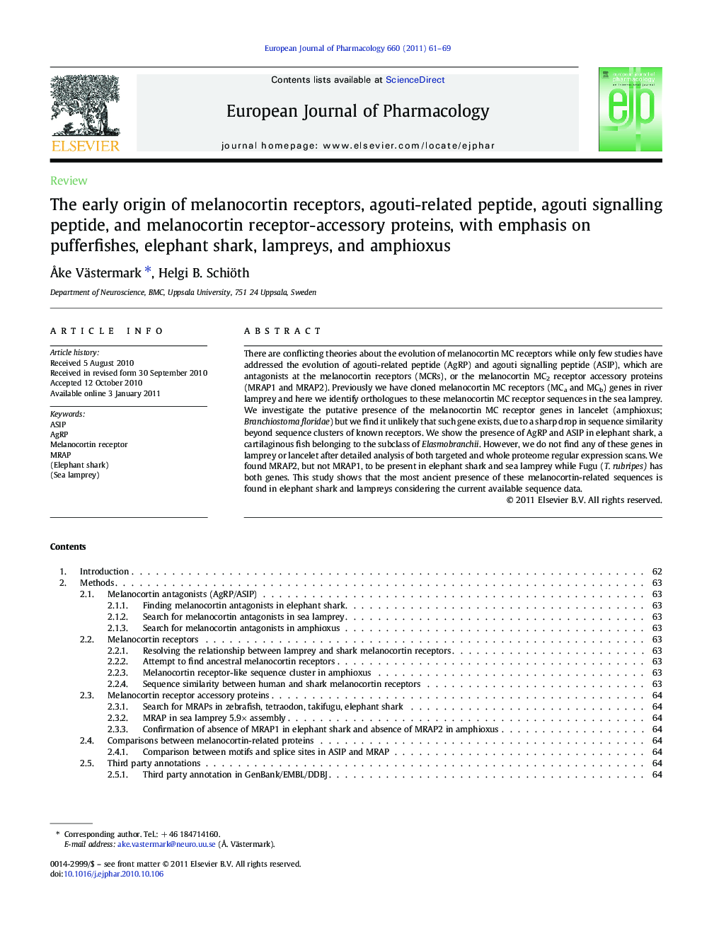 The early origin of melanocortin receptors, agouti-related peptide, agouti signalling peptide, and melanocortin receptor-accessory proteins, with emphasis on pufferfishes, elephant shark, lampreys, and amphioxus