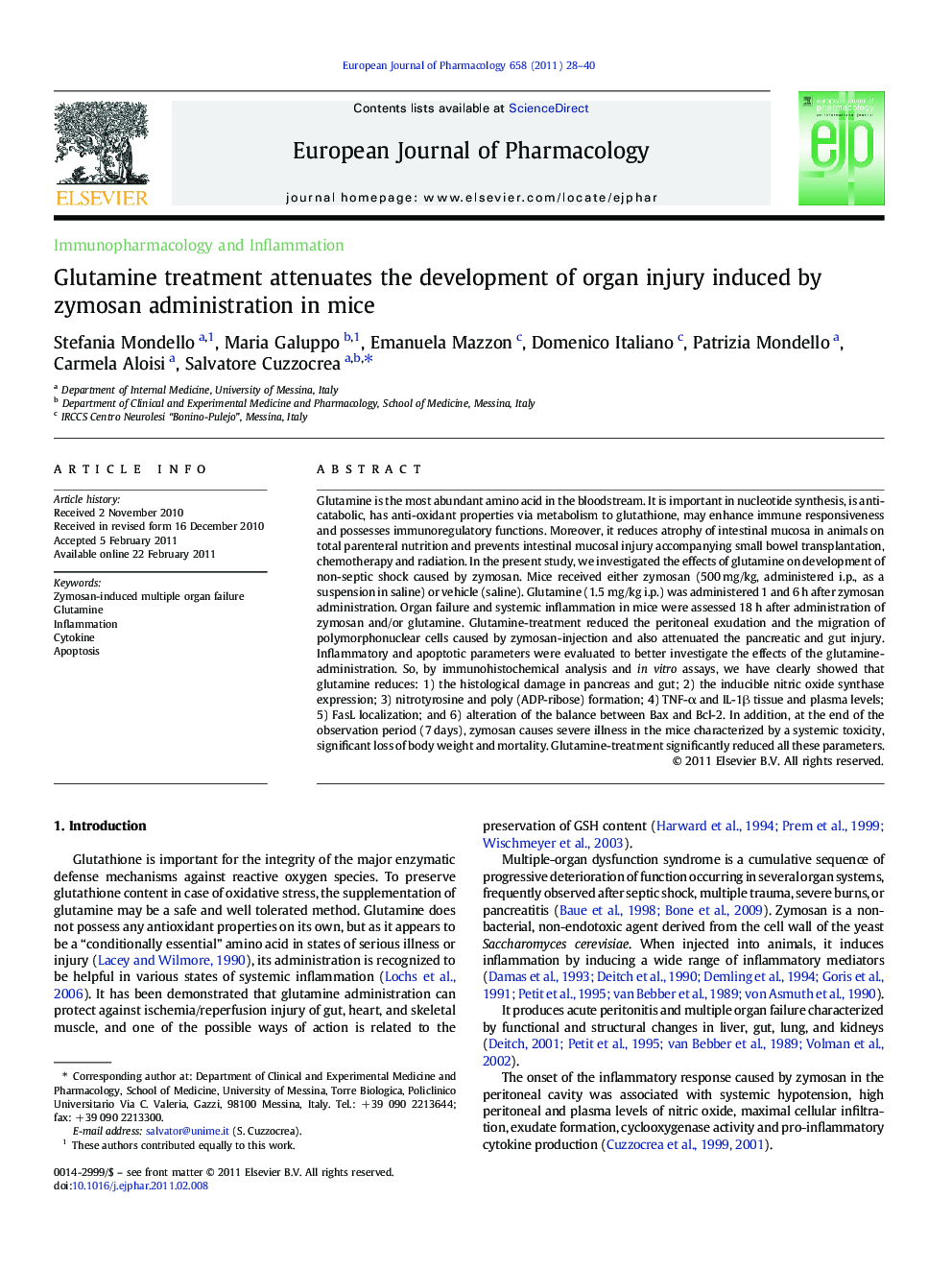 Glutamine treatment attenuates the development of organ injury induced by zymosan administration in mice