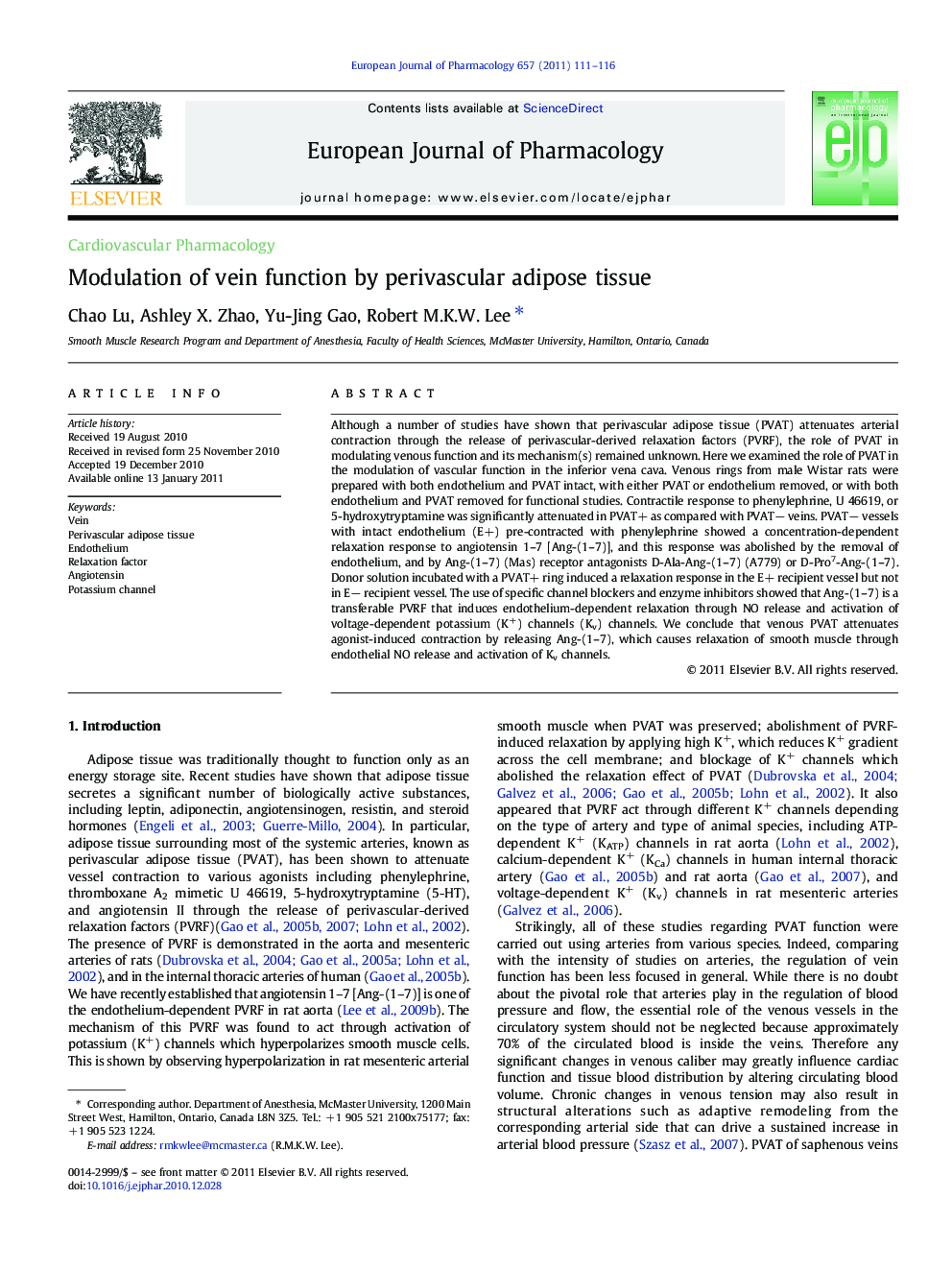 Modulation of vein function by perivascular adipose tissue