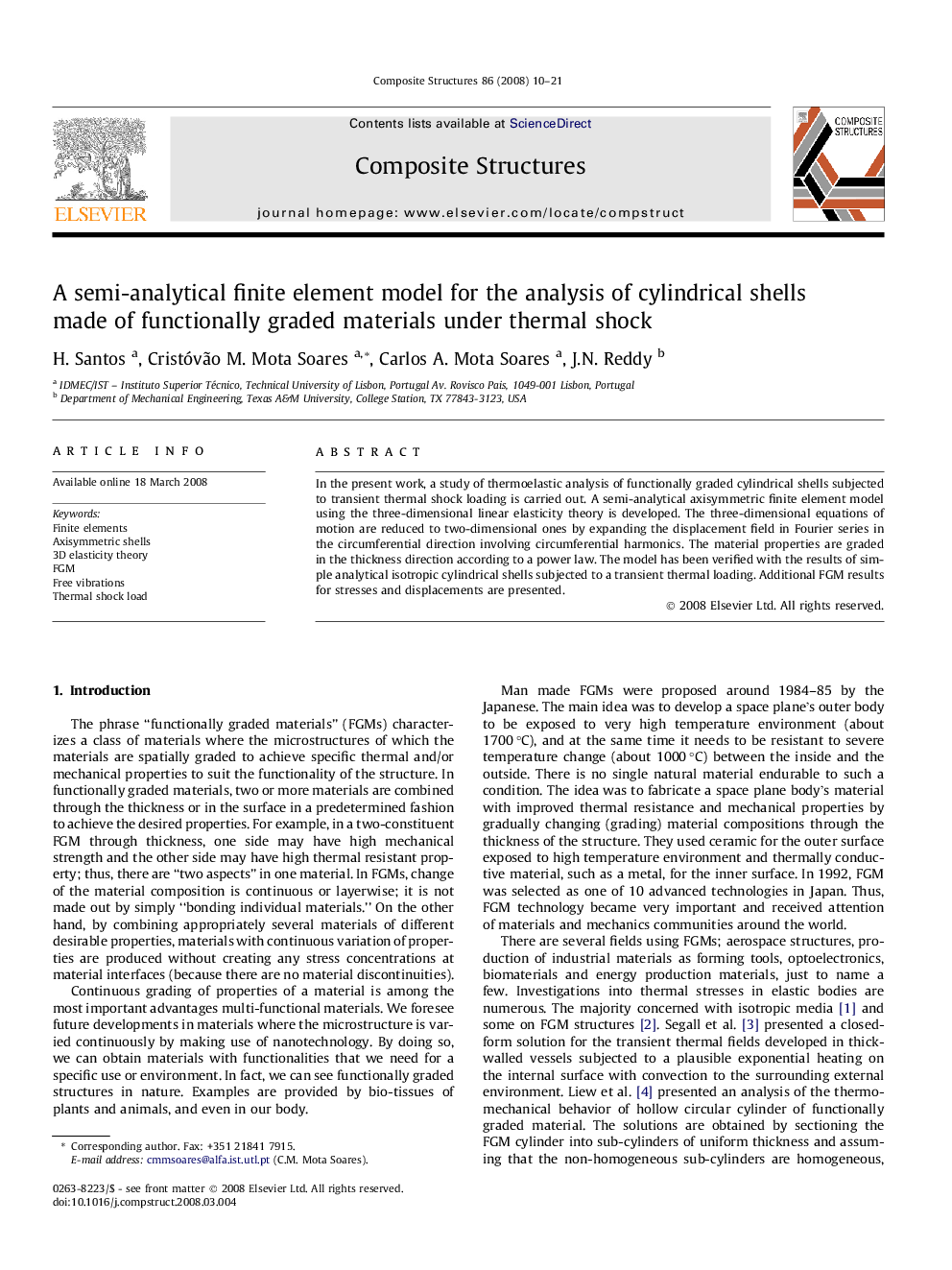 A semi-analytical finite element model for the analysis of cylindrical shells made of functionally graded materials under thermal shock