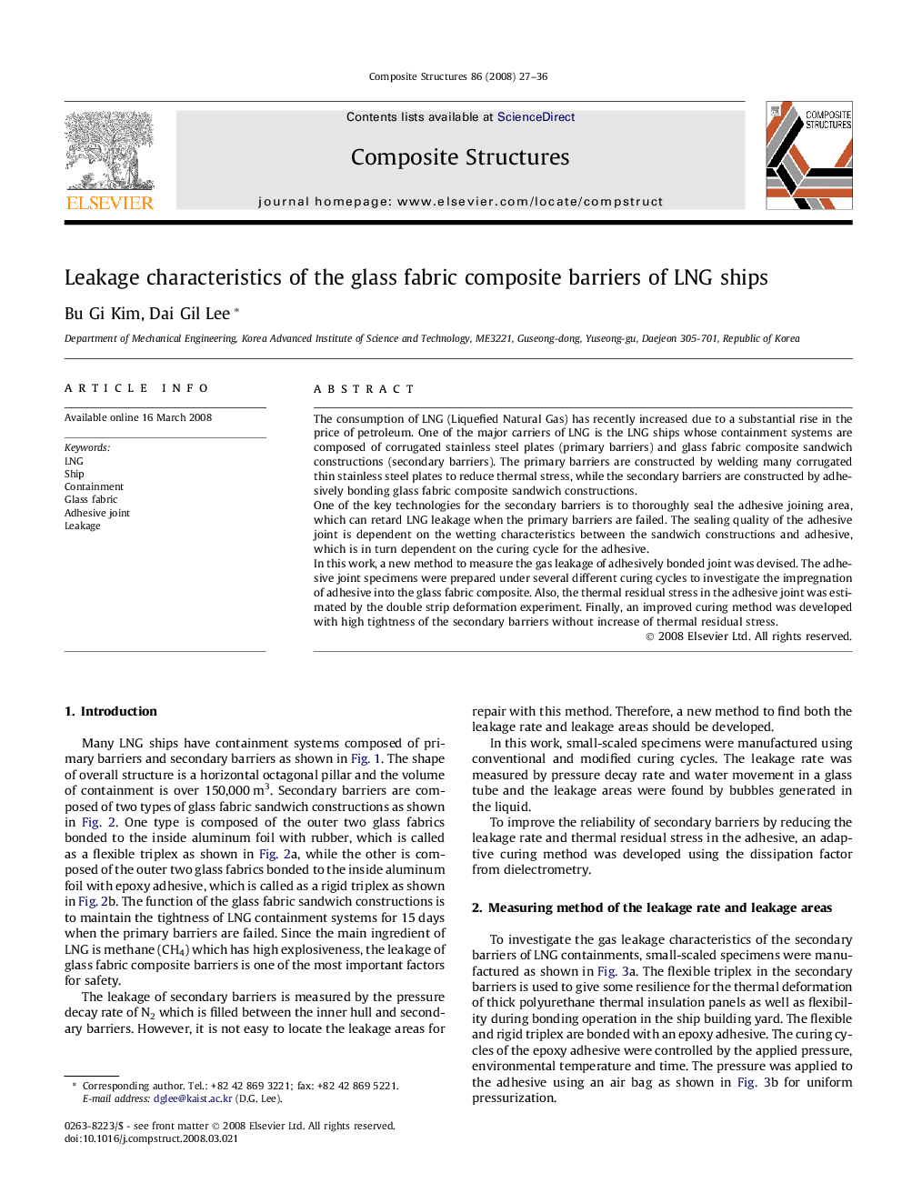 Leakage characteristics of the glass fabric composite barriers of LNG ships