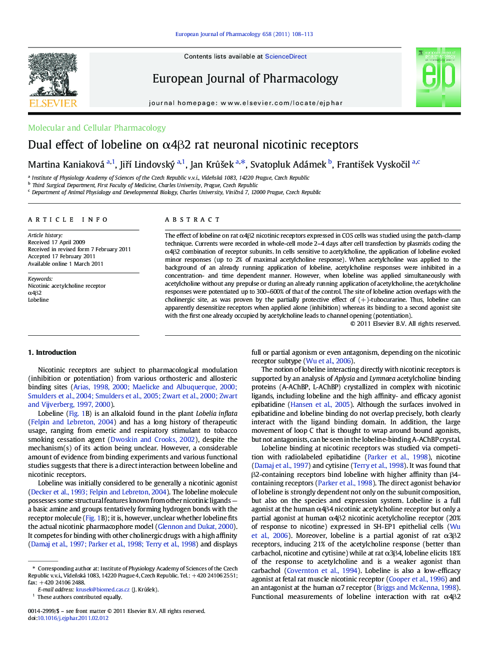 Dual effect of lobeline on α4β2 rat neuronal nicotinic receptors