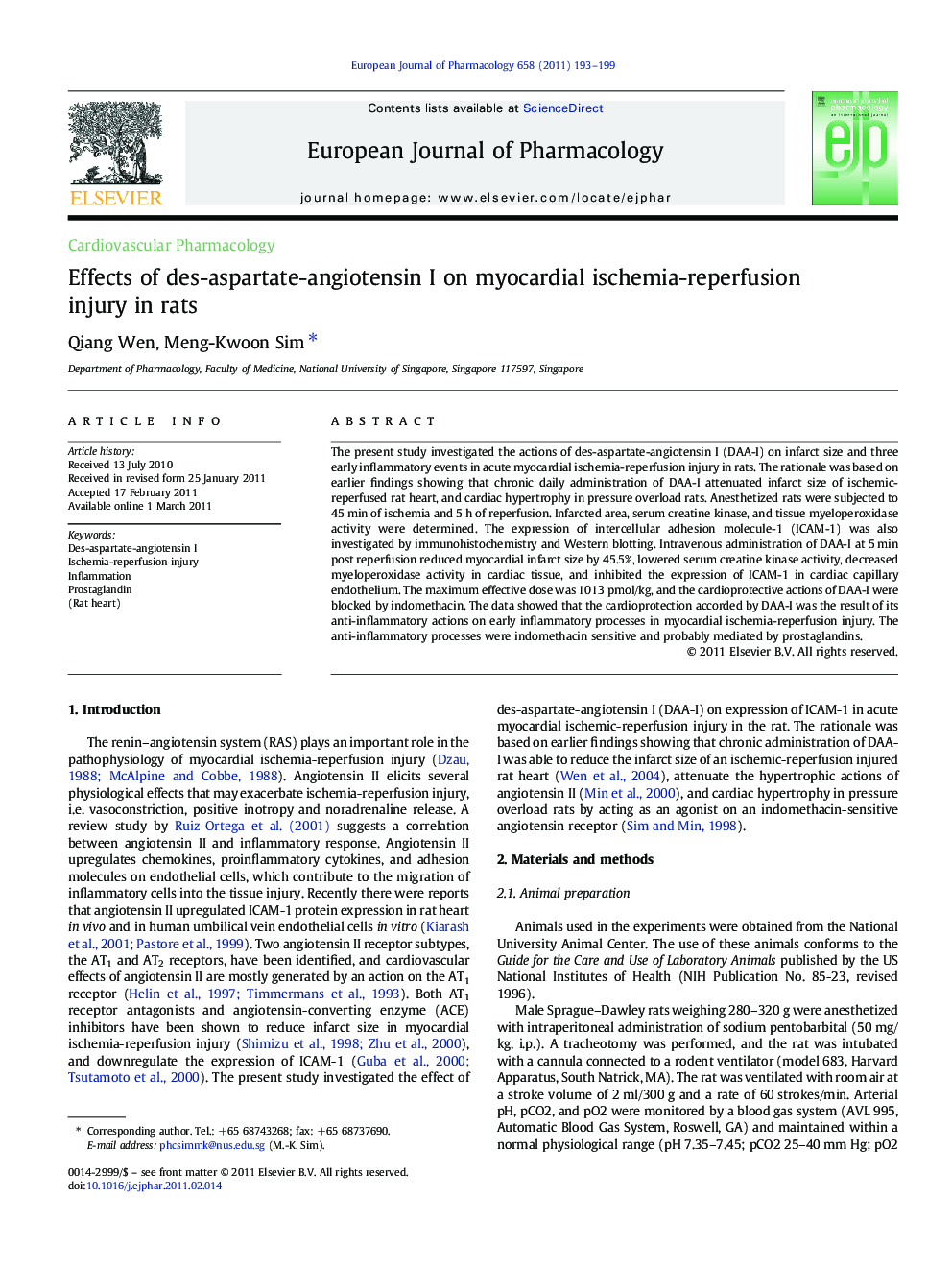 Effects of des-aspartate-angiotensin I on myocardial ischemia-reperfusion injury in rats